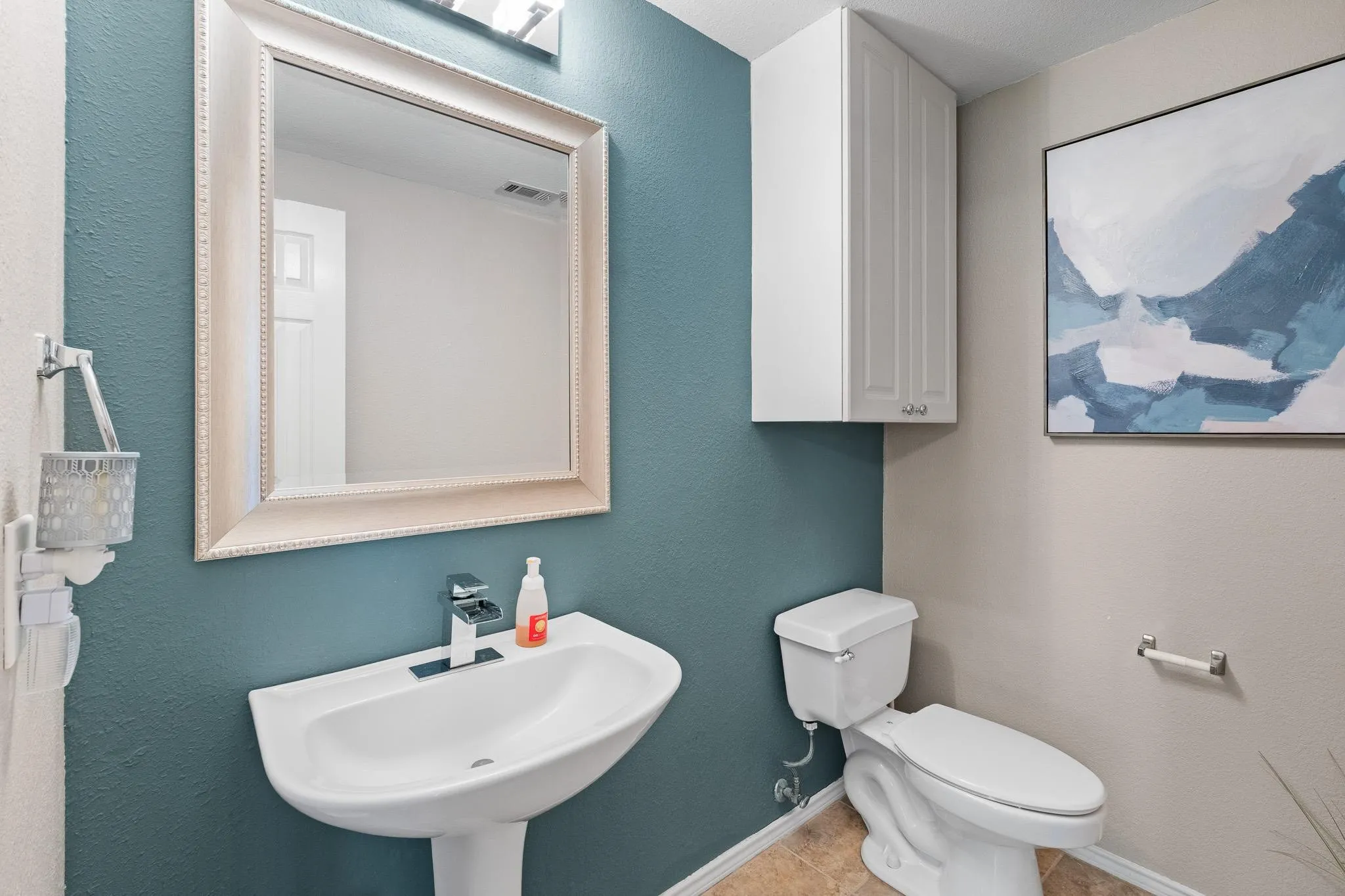 Powder room off family room