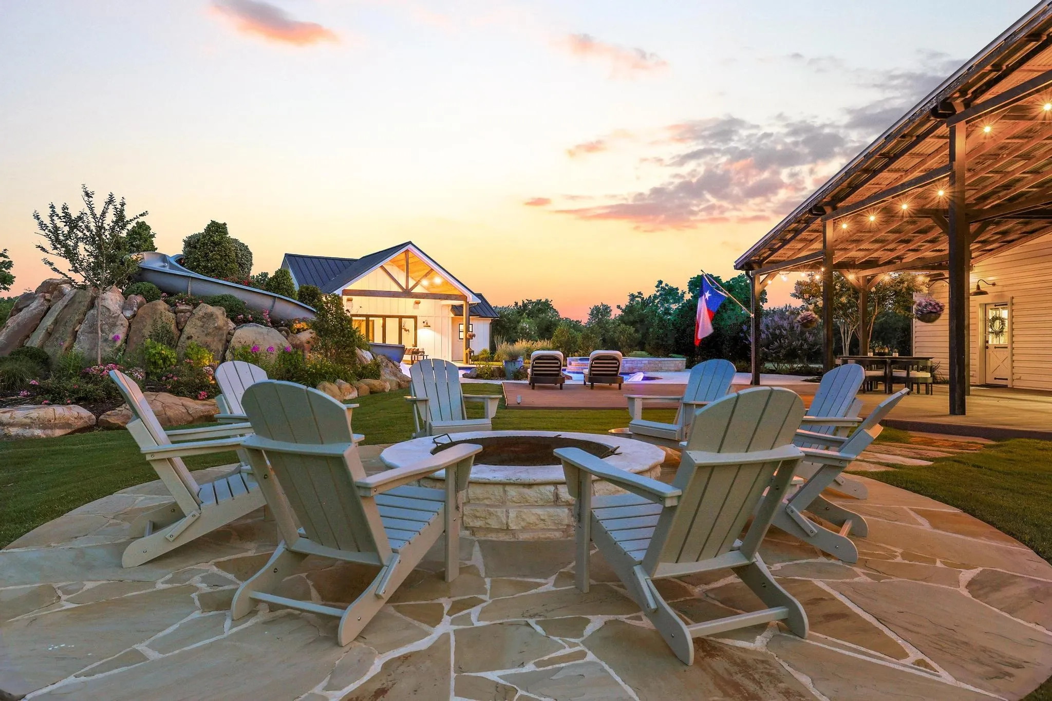 Outdoor firepit with plenty of seating.
