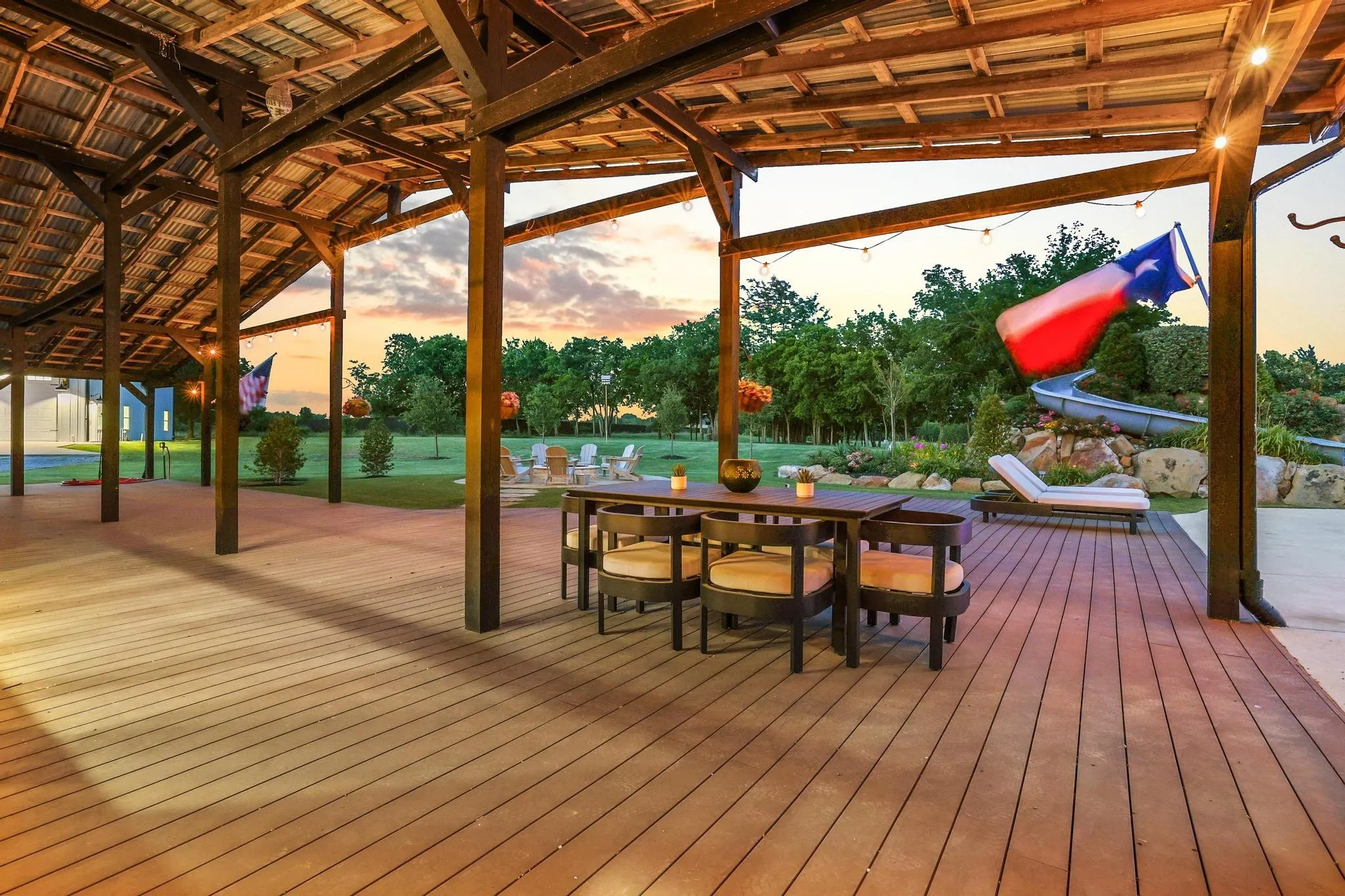 Extensive patio with plethora of entertainment options.