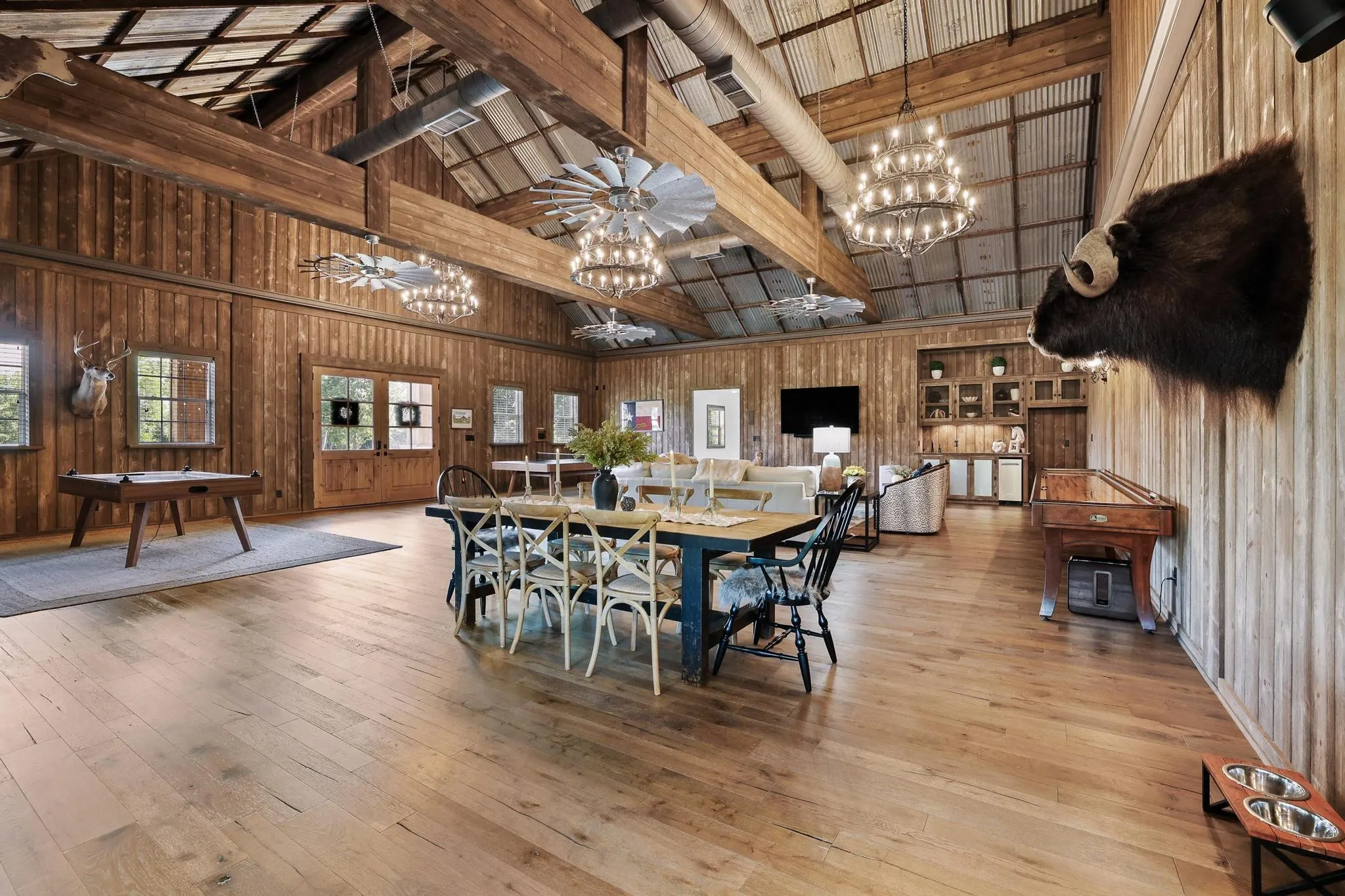 Open living area with multitude of entertainment options.