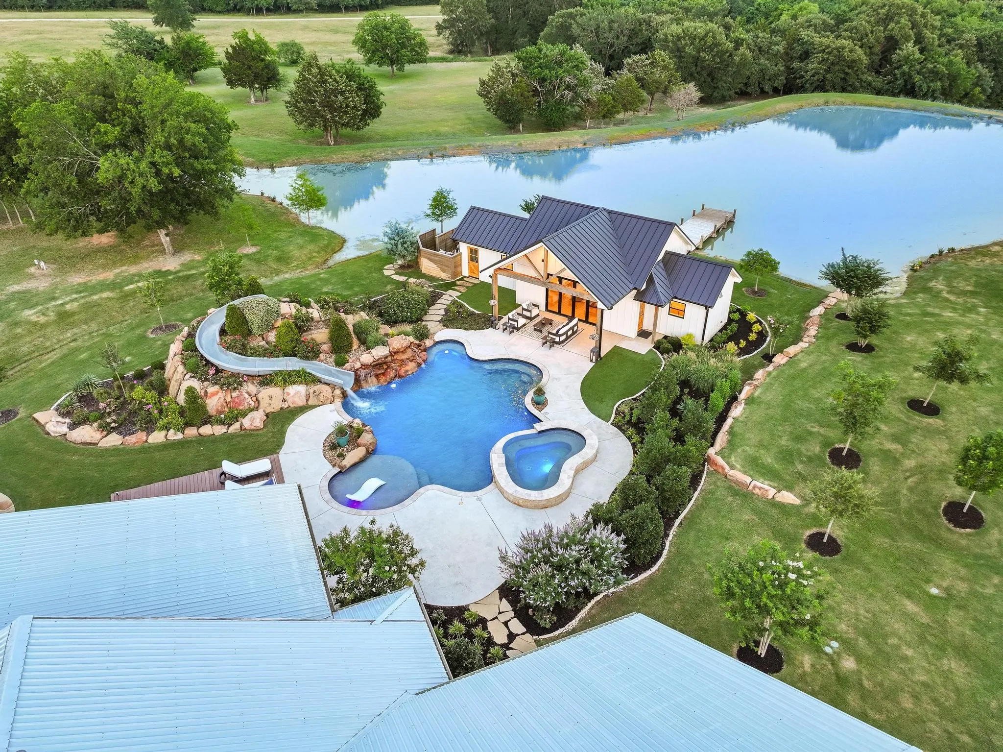 Resort-style pool and pool house.
