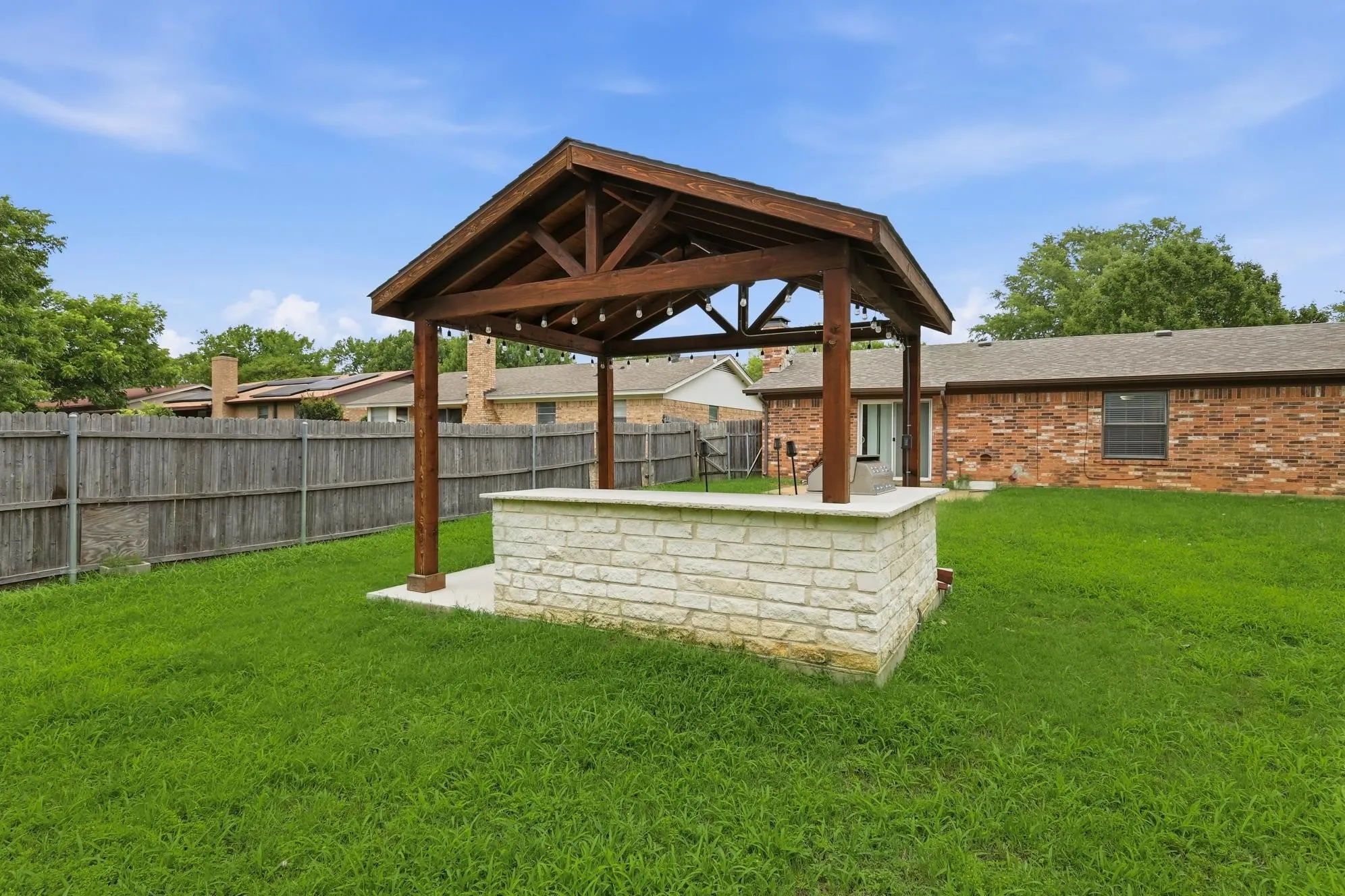 Enjoy outdoor living year-round under this beautiful covered pavilion.
