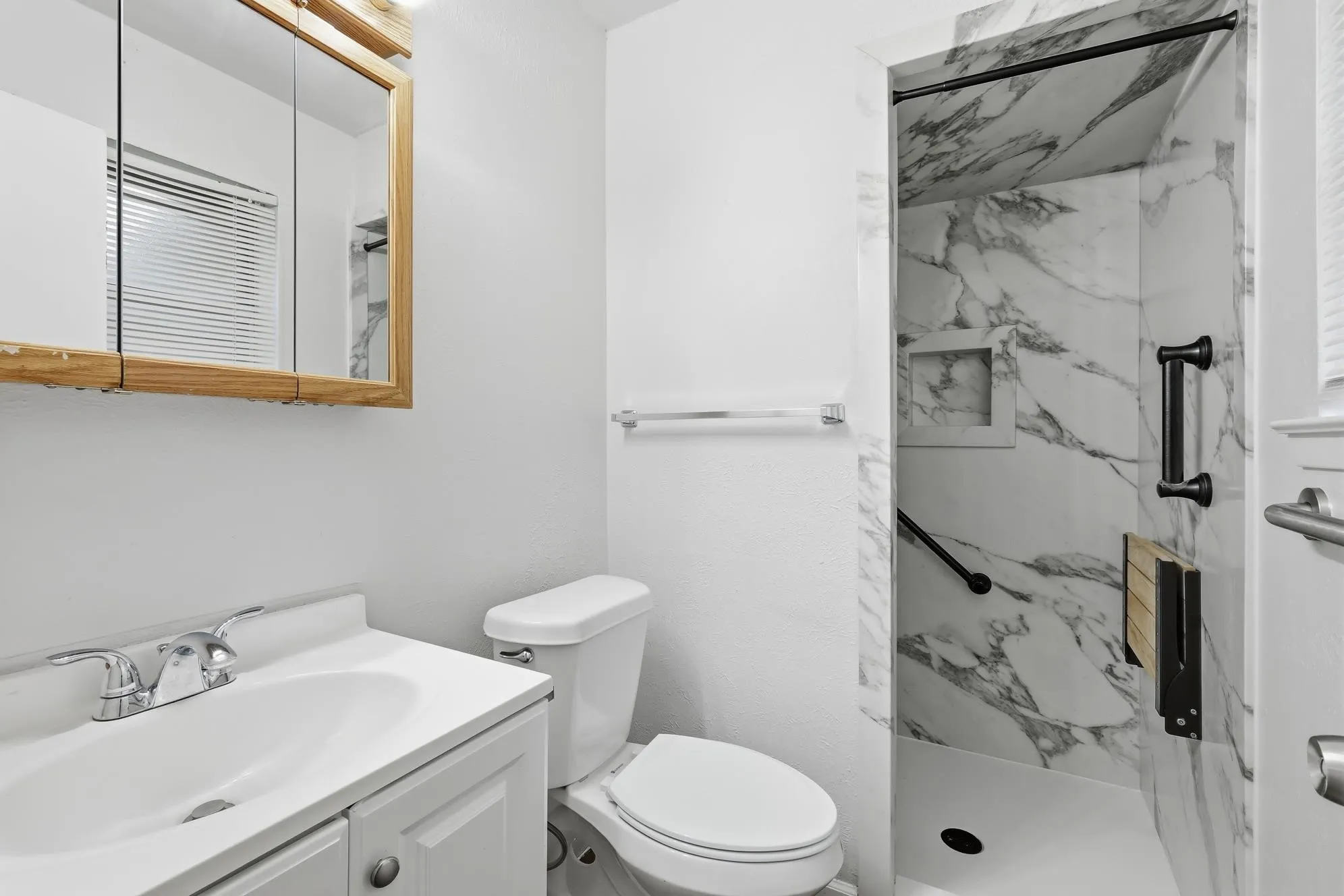 Beautiful marble walk in shower.