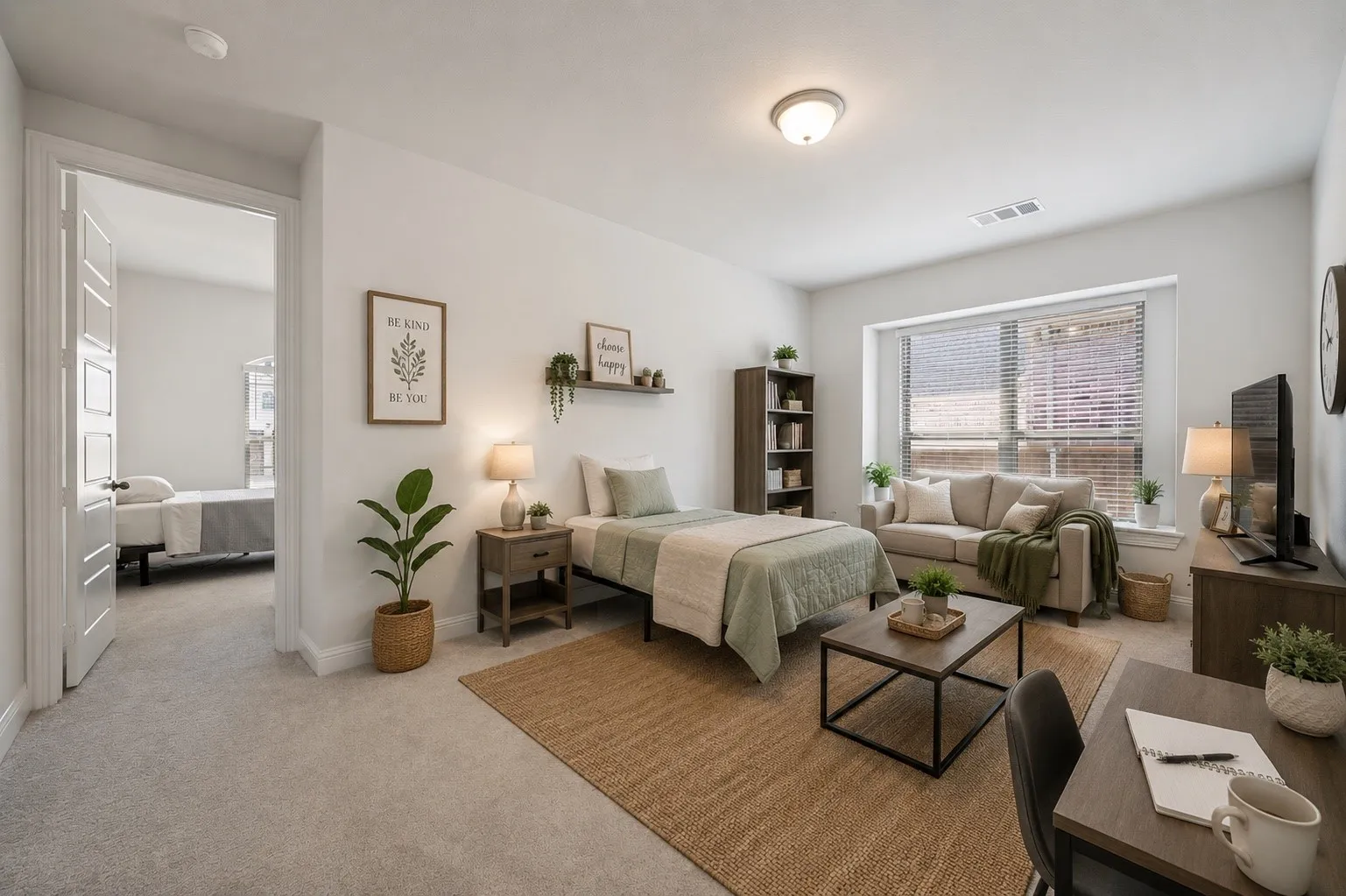 This stunning living space has been virtually staged to highlight its potential for modern comfort and versatility. Additionally, this property features a spacious, private caregiver suite designed for accessibility and convenience, making it an ideal arrangement for multi-generational living or specialized care needs.