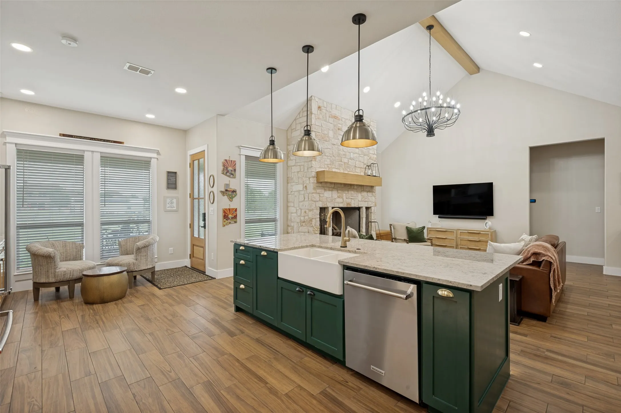 Charming breakfast nook is the perfect spot for breakfast table, here staged as a cozy seating area, is thoughtfully designed for connection and convenience. This kitchen seamlessly blends style and function, offering the perfect setting for everything from busy mornings to hosting family and friends. Plenty of room for family friends to sit at the breakfast table, the breakfast bar, and the formal dining area.