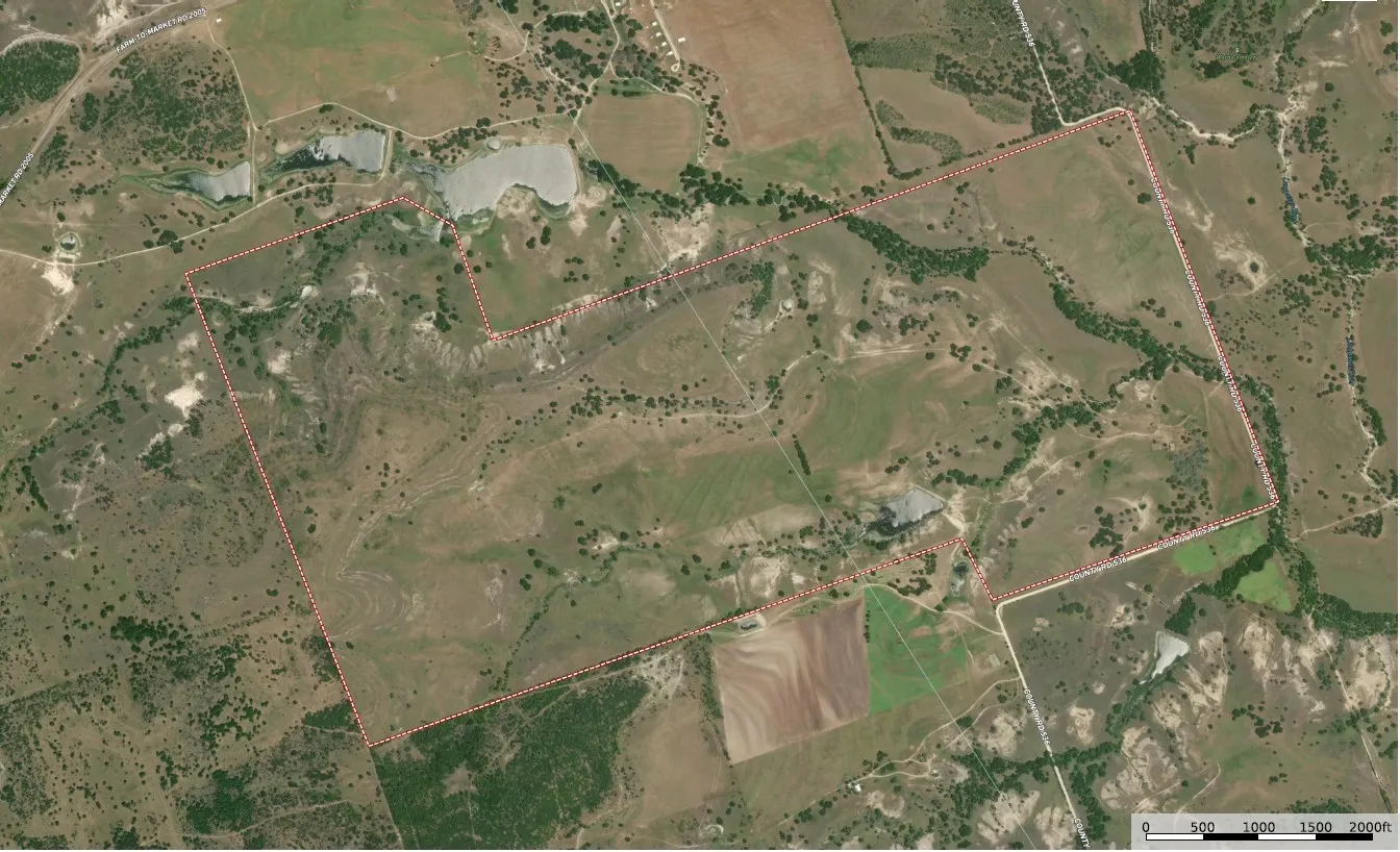 Aerial Map. Depicting the boundaries of the property with surrounding terrain
