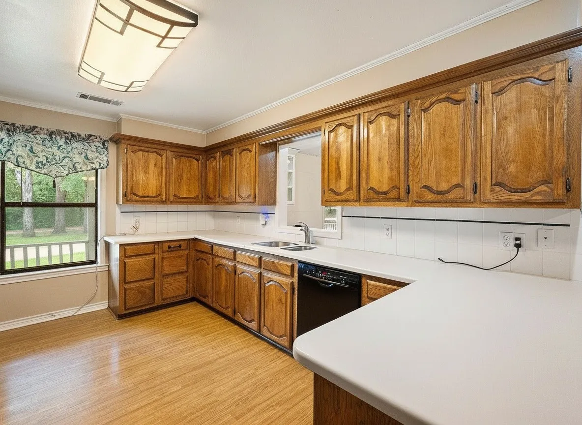 Kitchen with abundant cabinetry, generous countertops, and functional workspace.