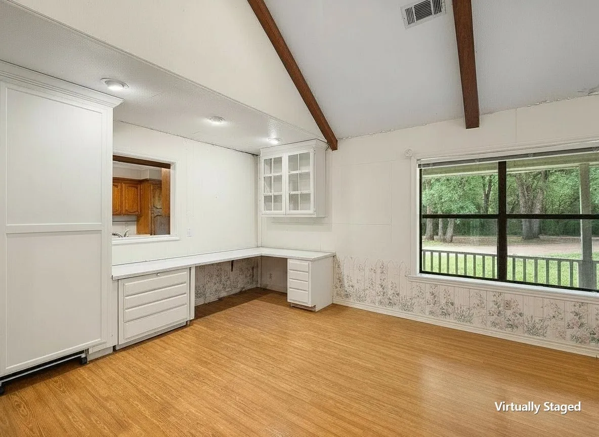 Virtually staged flex room showcasing endless possibilities for entertaining or relaxing.