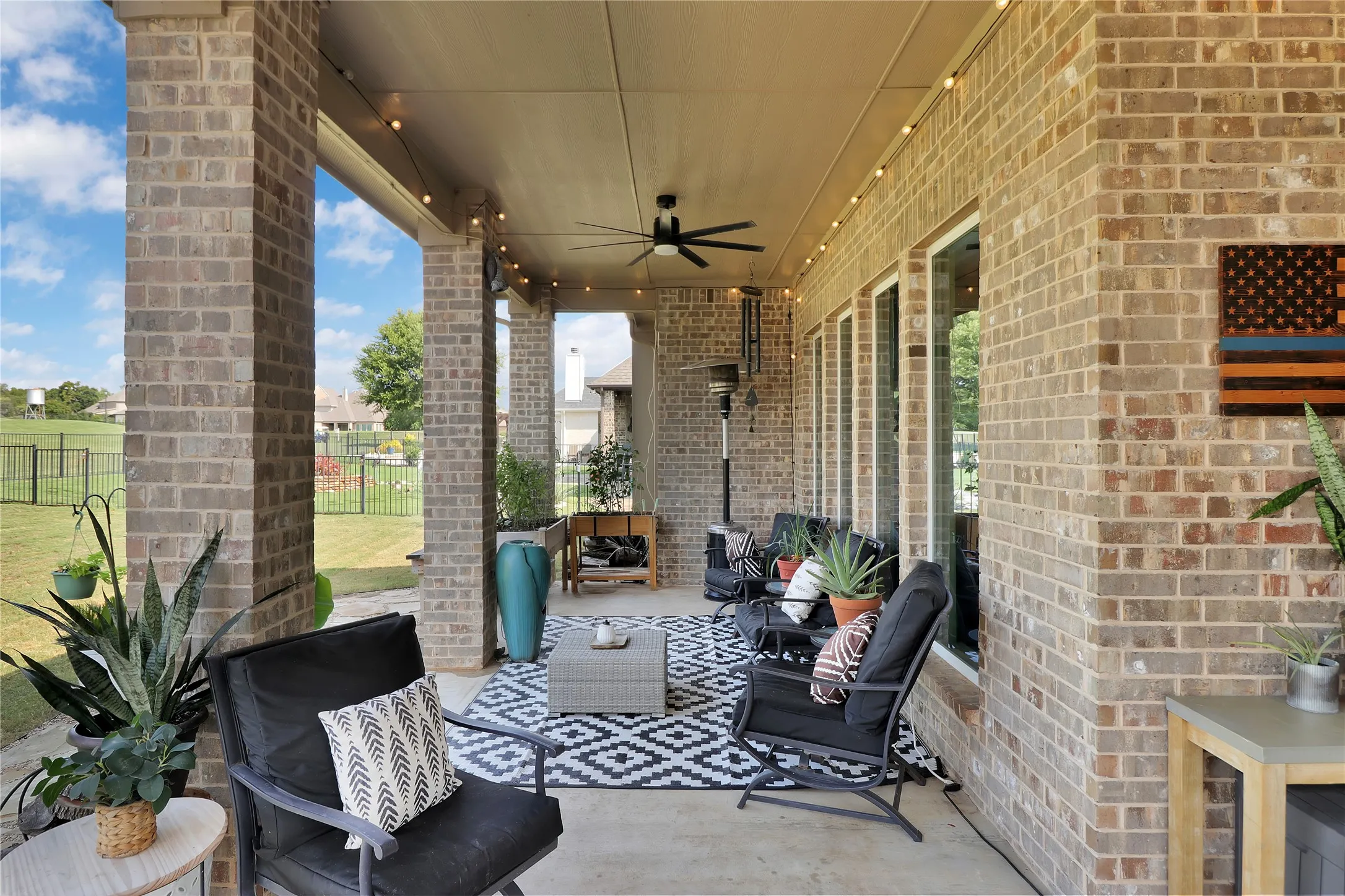 Plenty of covered seating available on the patio.