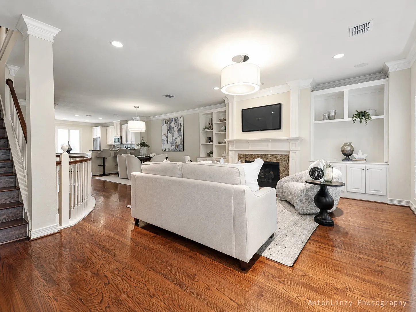 Living room features gas fireplace