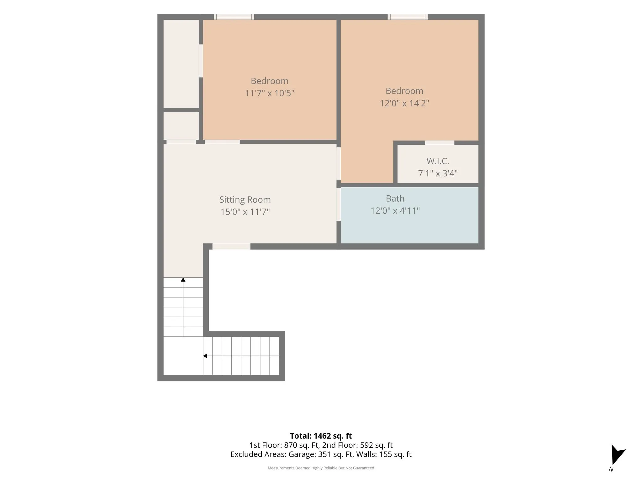second floor with 2 bedrooms and sitting area