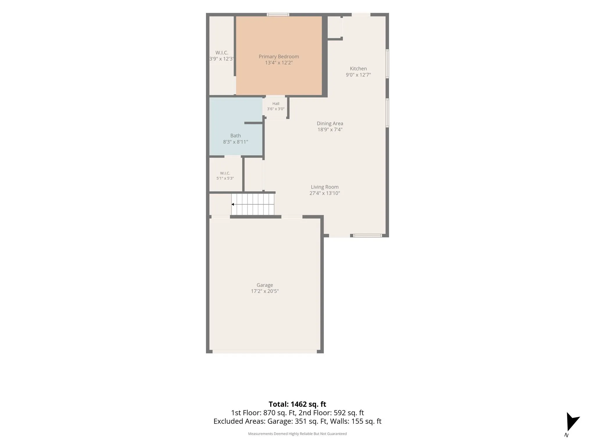 first floor with primary and living area