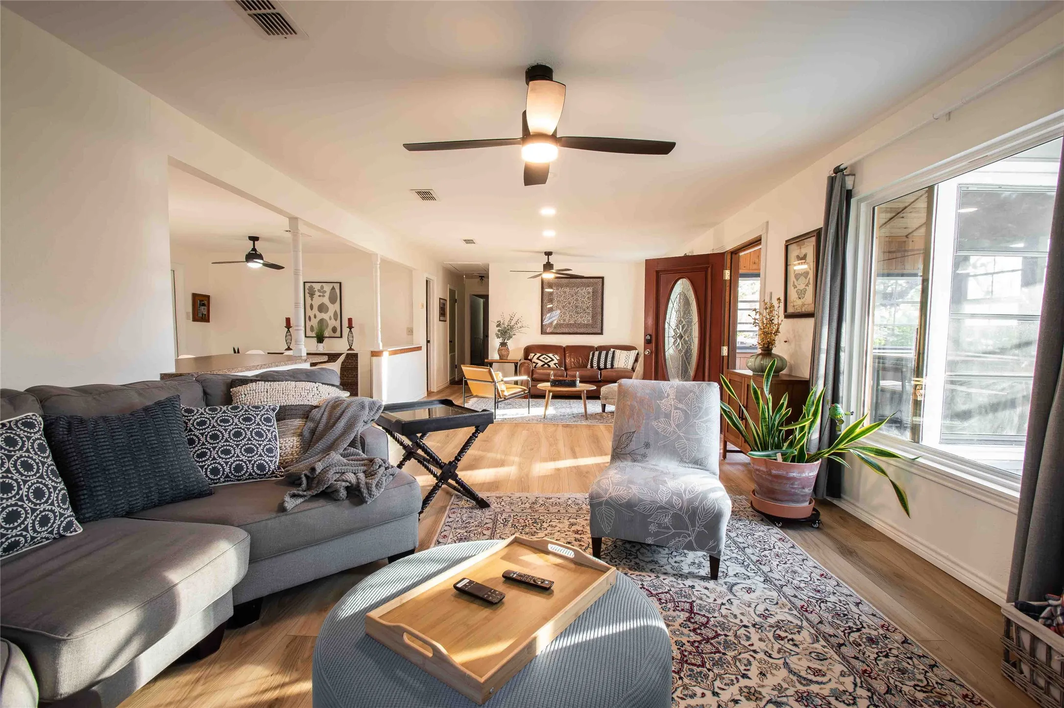 Large living room with two sitting areas.