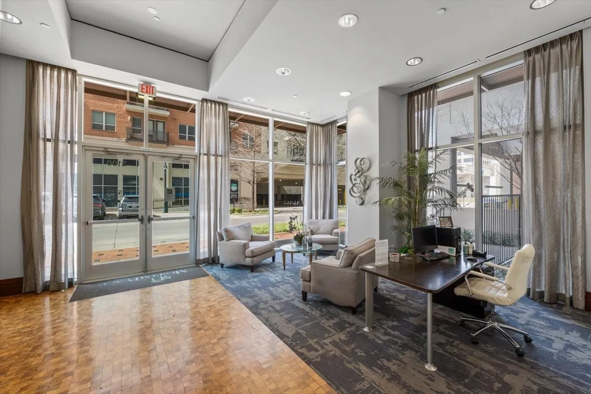Enter the building in this spacious residential lobby.