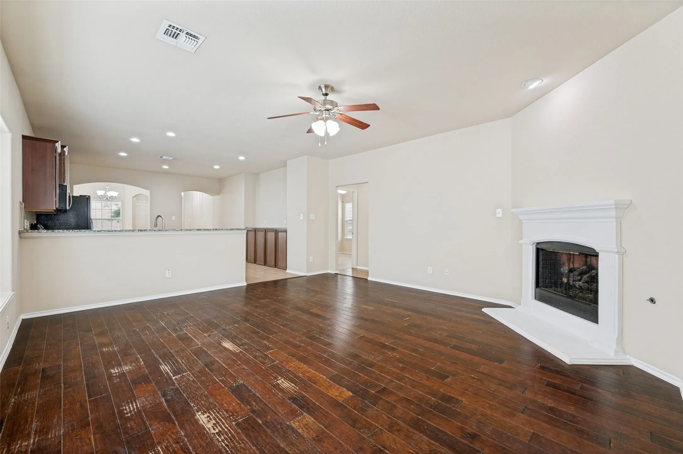 Hardwood flooring throughout the main living area
