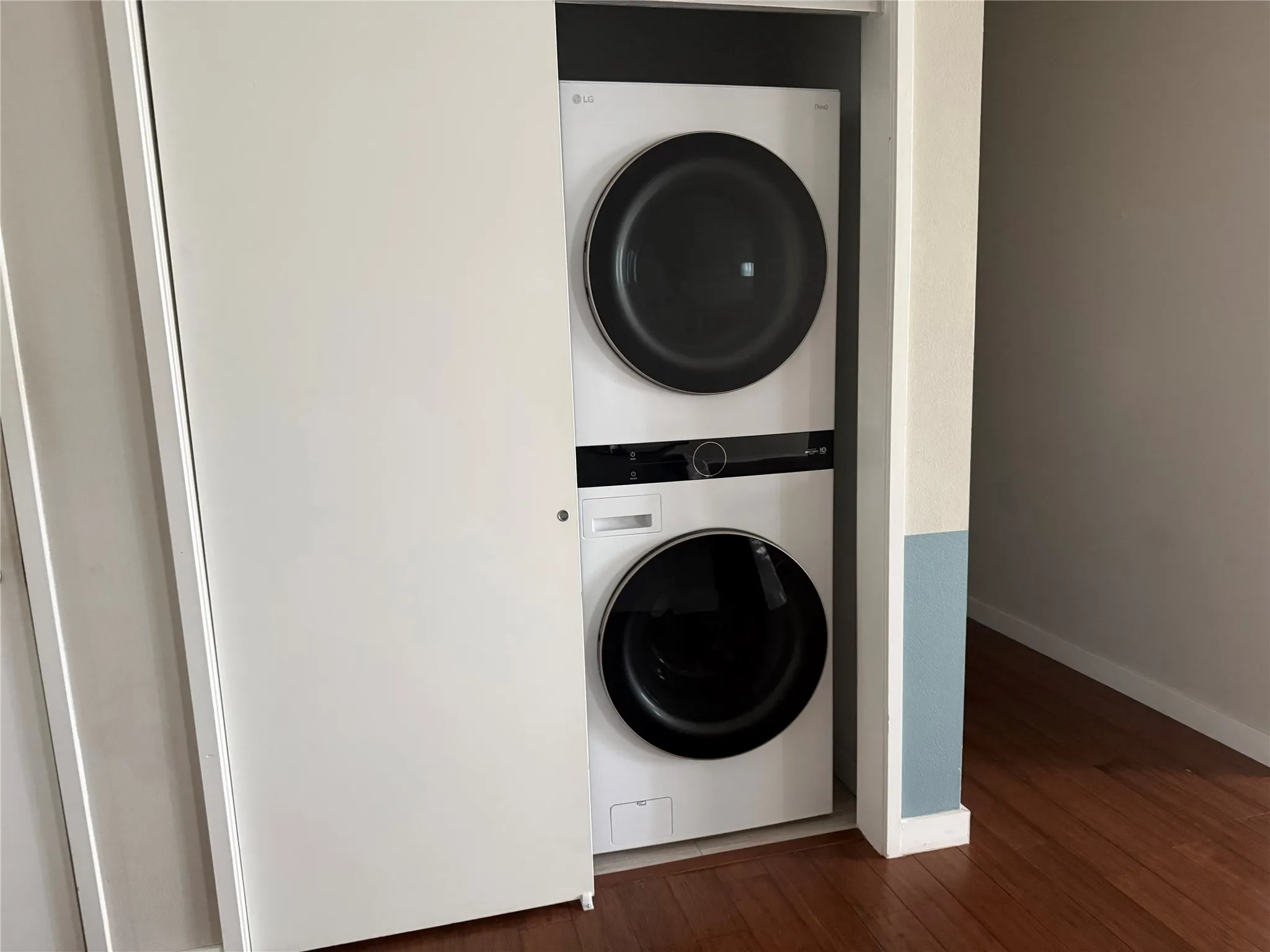 This new wash and dry tower is very convenient off the kitchen