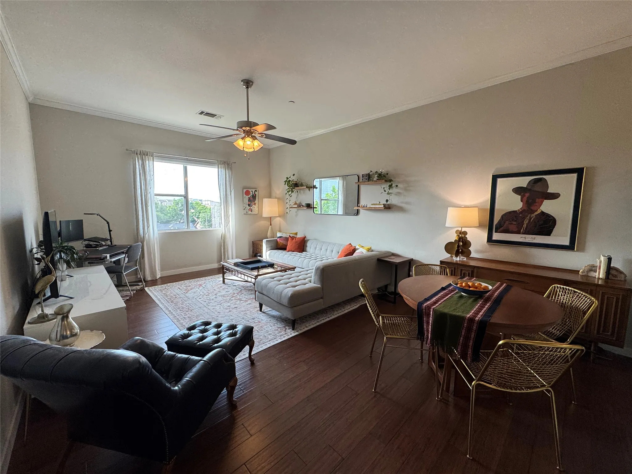 Hardwood flooring in the living area
