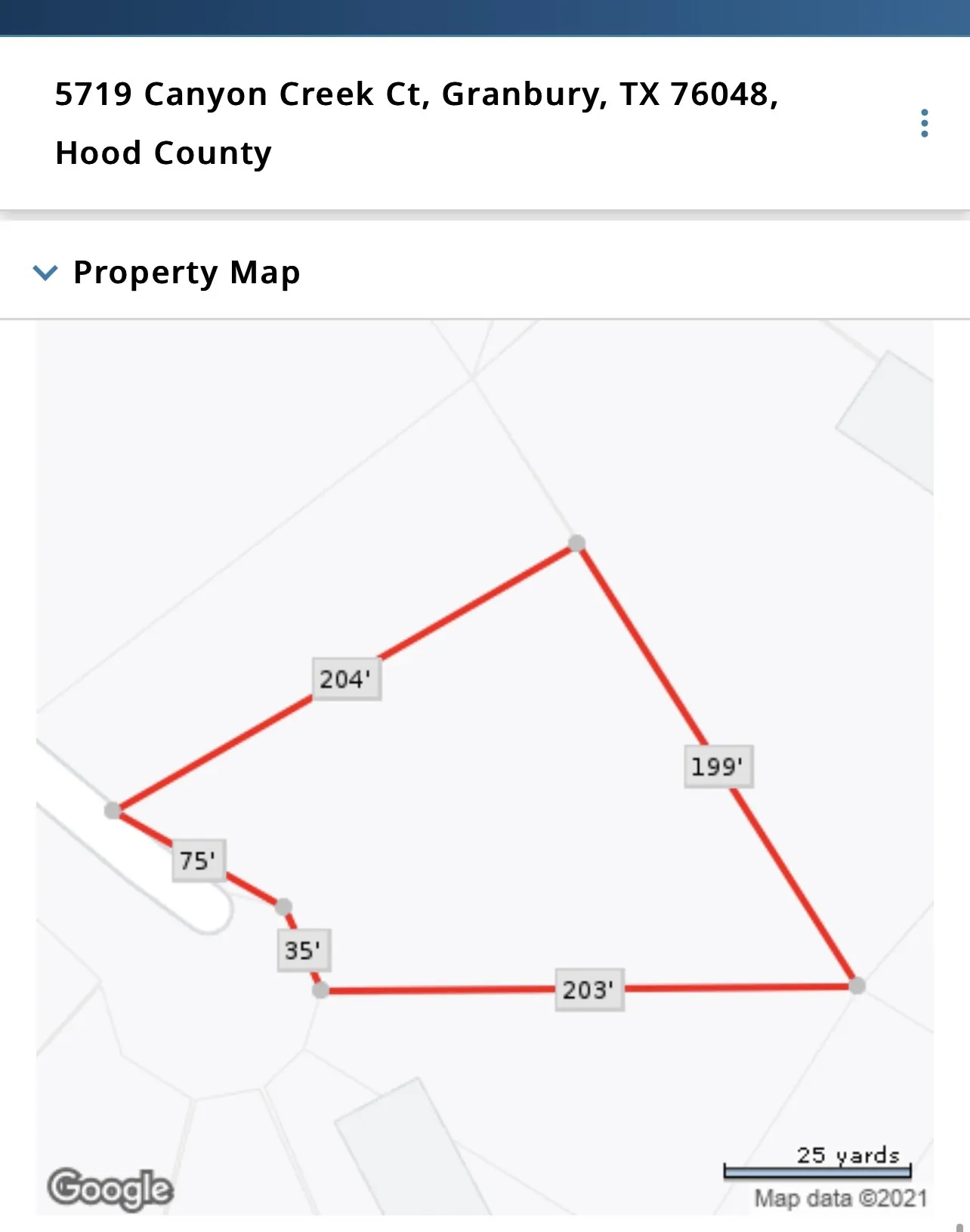 Property Map. Displaying the outline and dimensions of the property