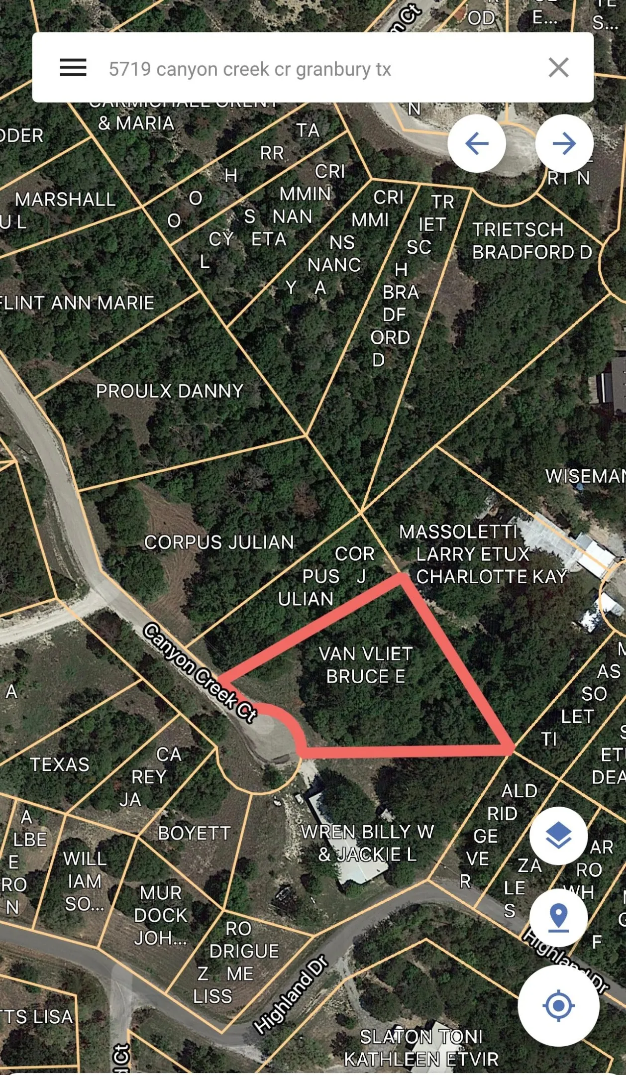 Plat Map. Illustrating property boundaries and owner details for the specified address