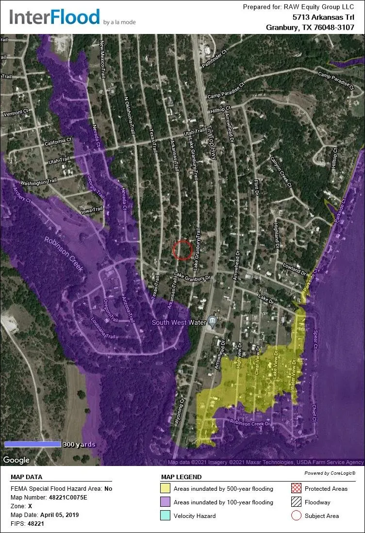 Flood Hazard Map. Displaying flood risk zones for the property and surrounding areas