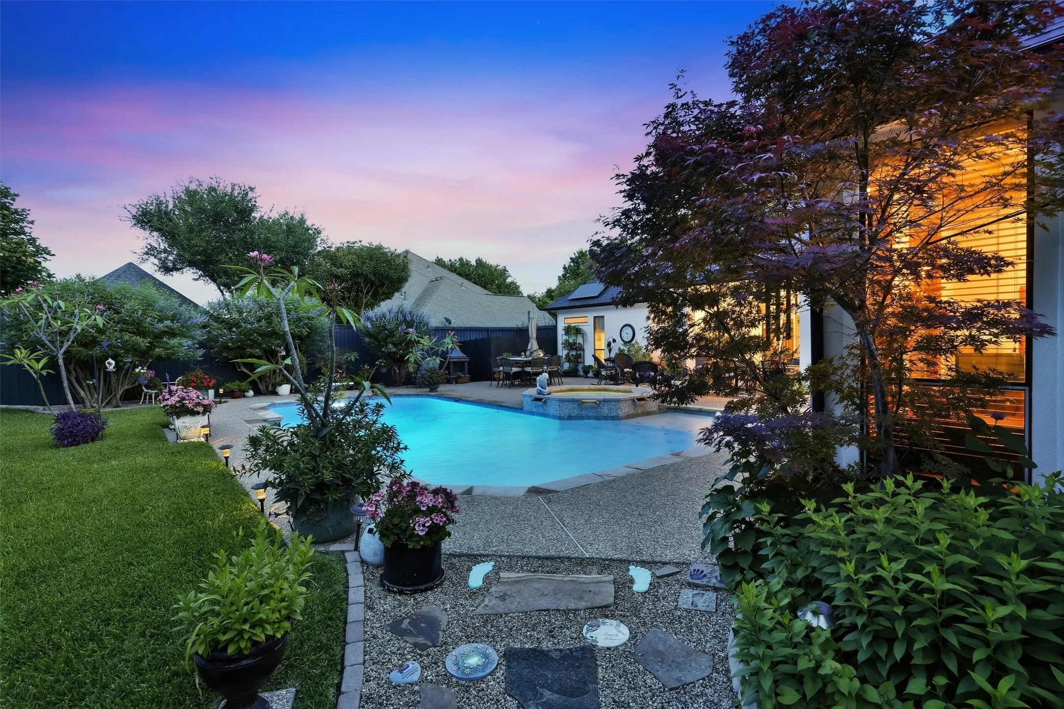 Garden surrounding the gunite pool.
