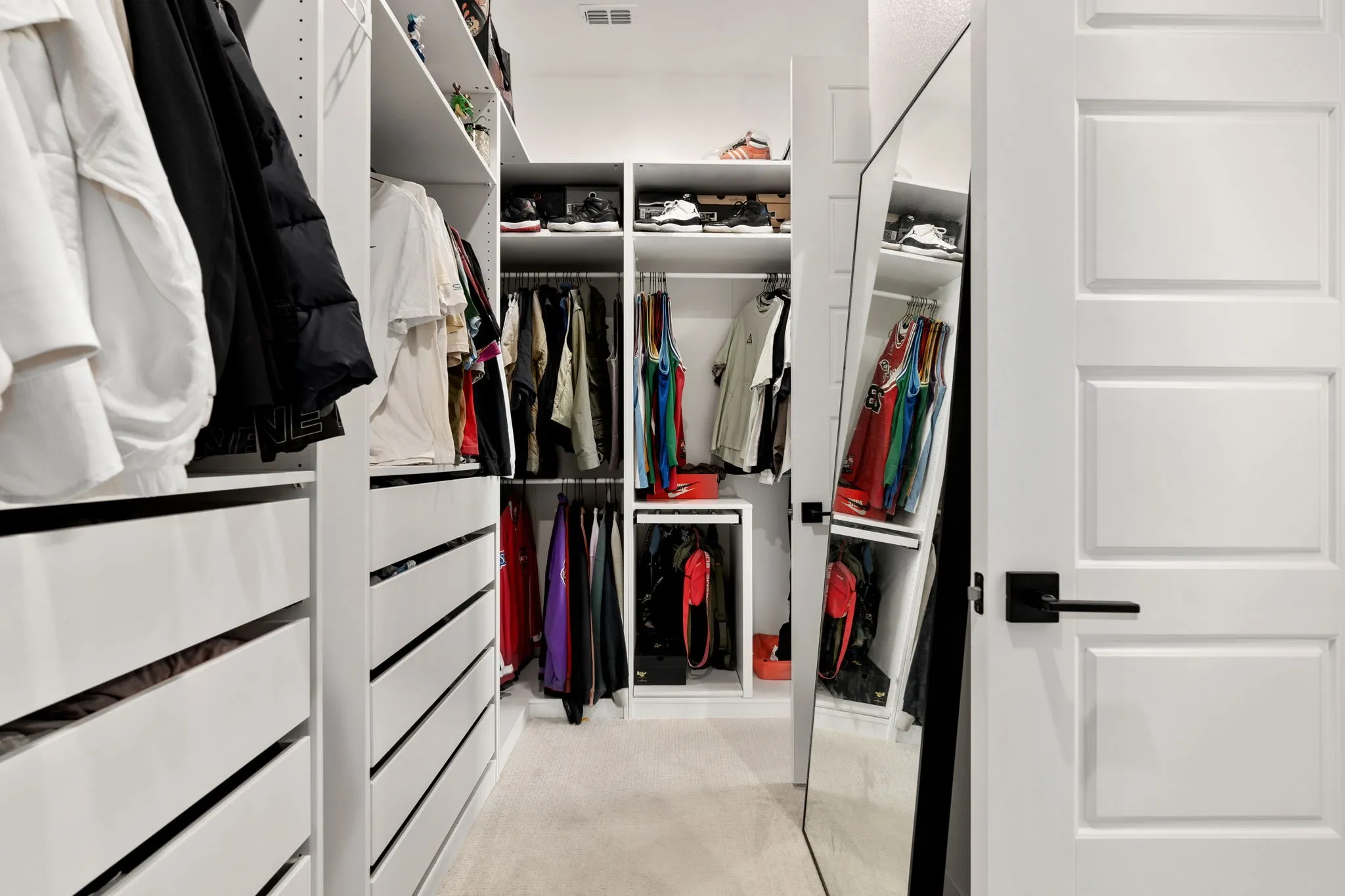 Custom closet system with multiple storage solutions