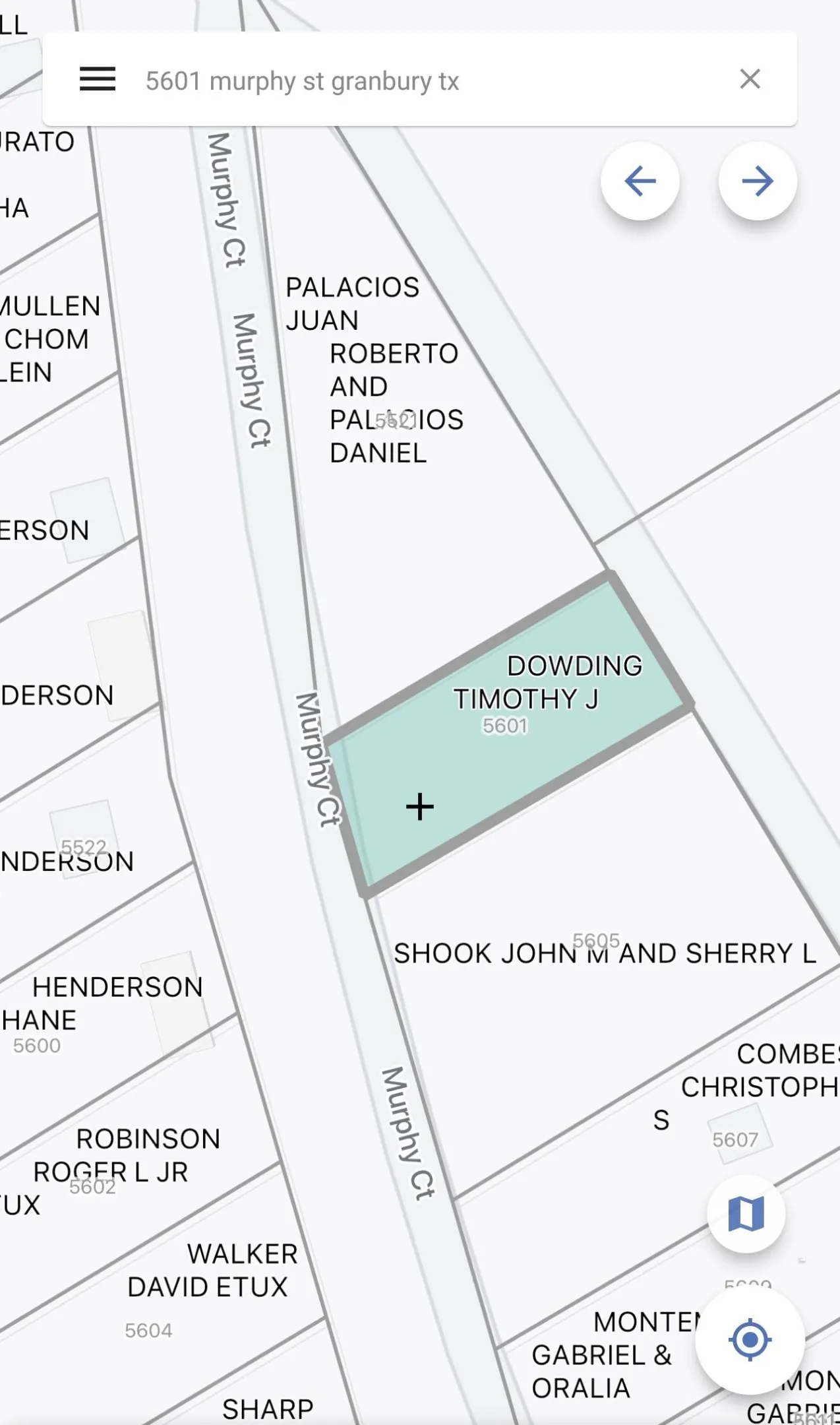 Property Parcel Map. Displaying property boundaries and owner names for a specific address