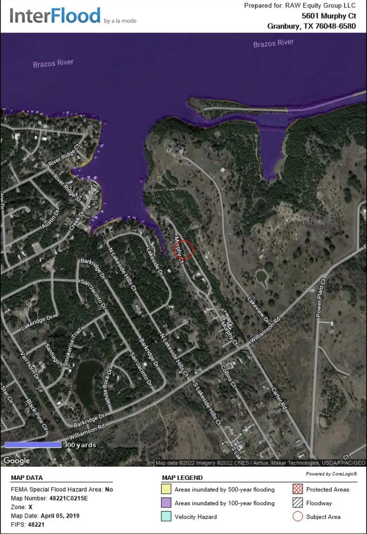 InterFlood Map. Indicating the property's flood zone classification and potential flood hazards