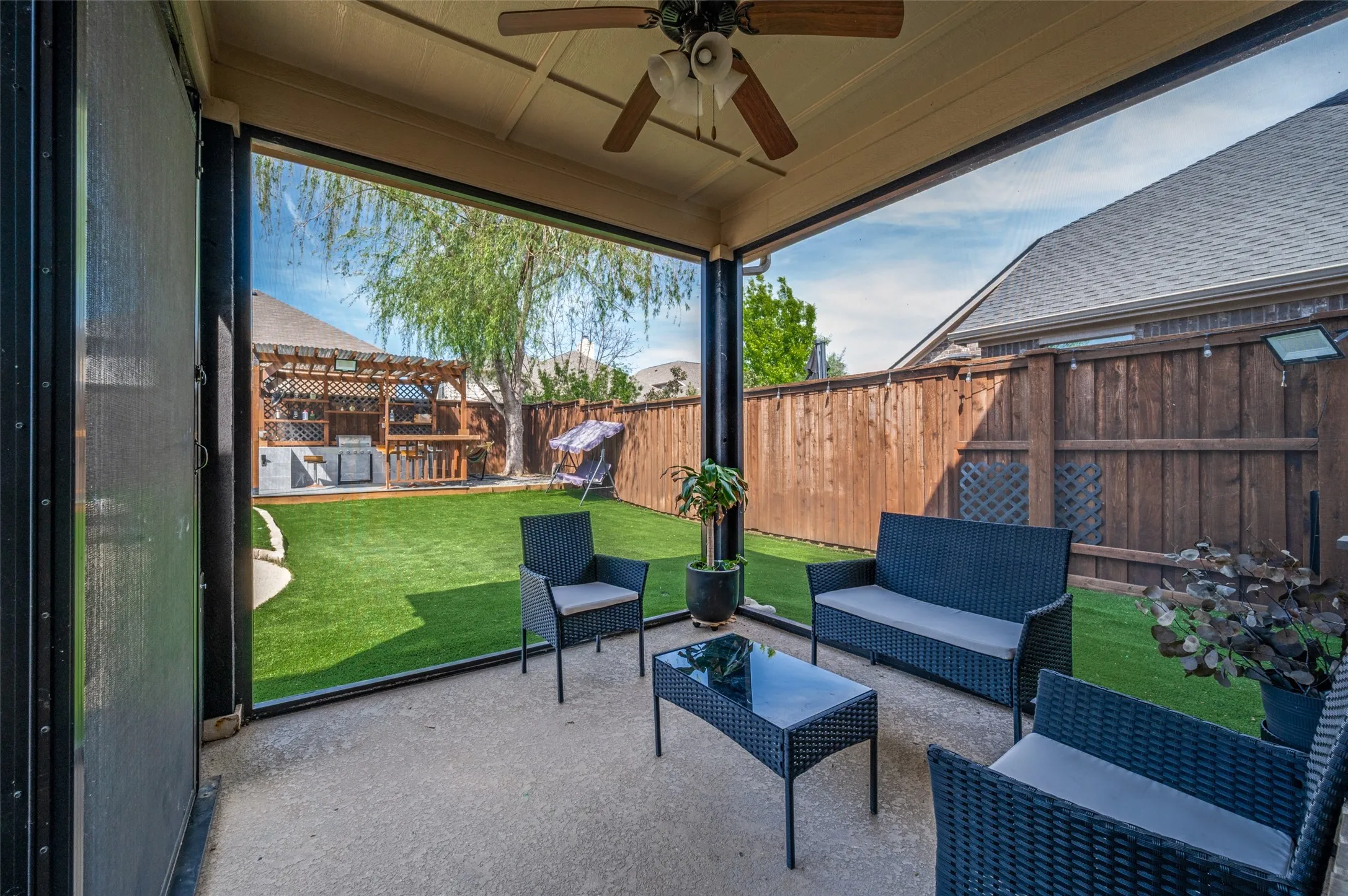 Screened in patio area
