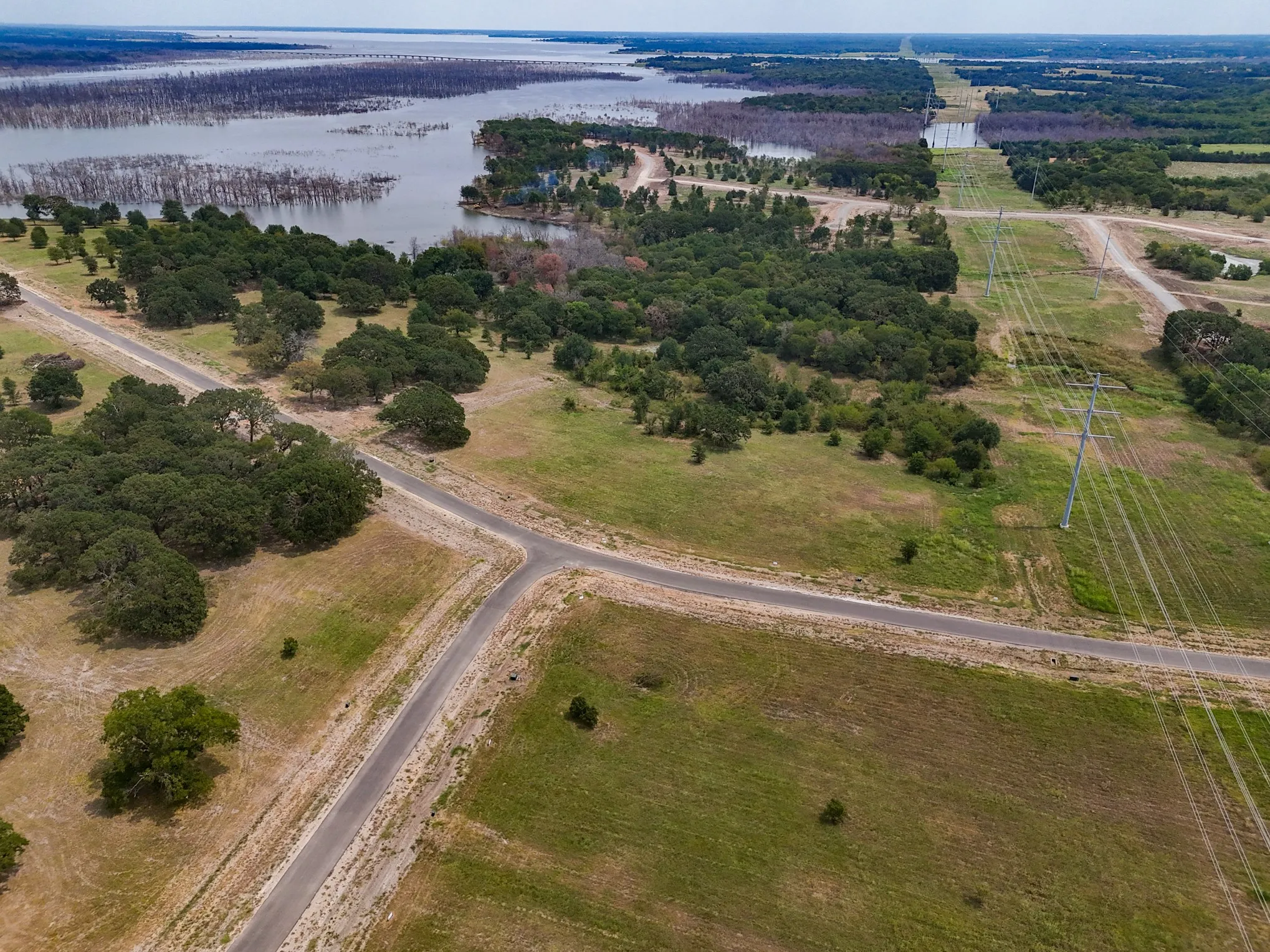 Aerial view of a nearby body of water