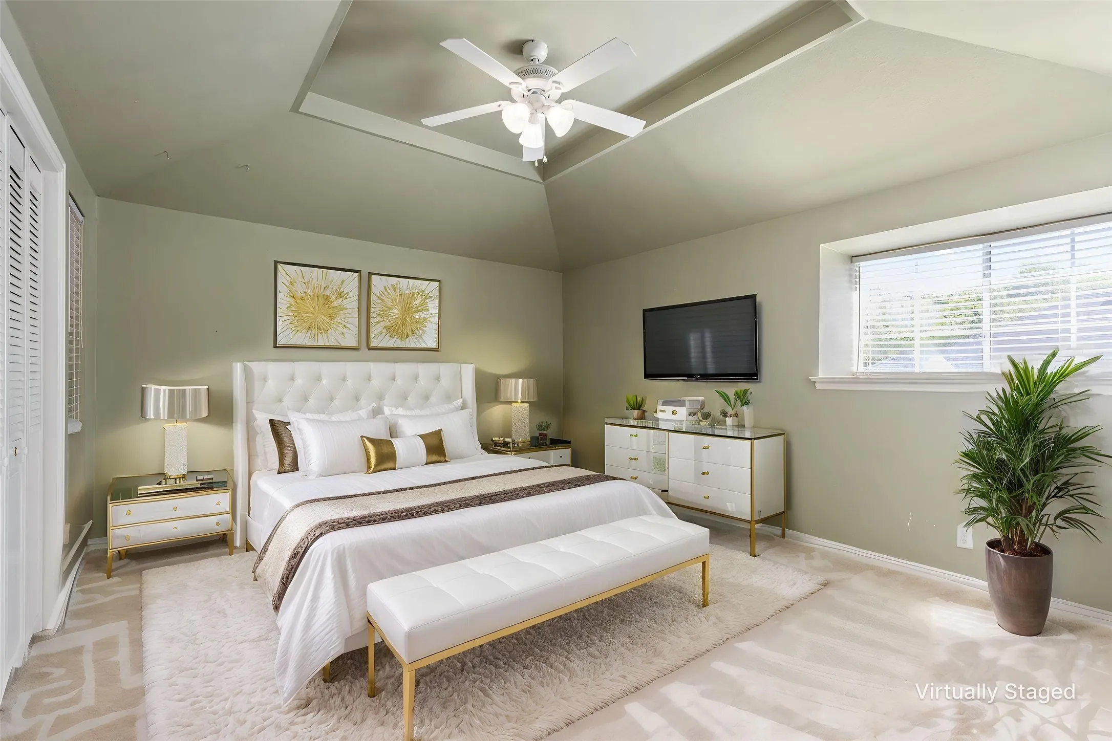 Bedroom Upstairs with carpet, ceiling fan.  Jack & Jill bath access. Virtually Staged.