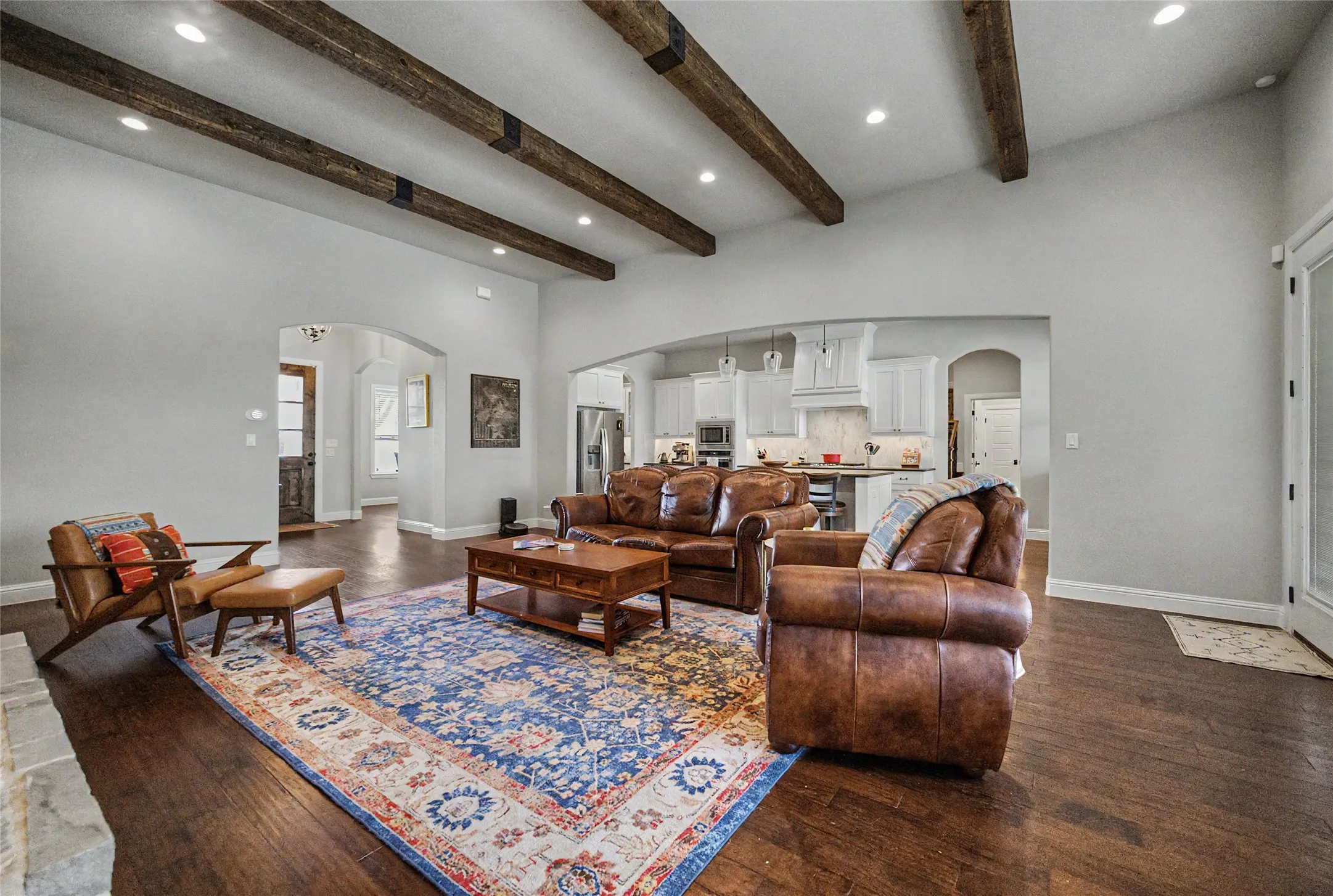Vaulted ceiling with exposed wood beams