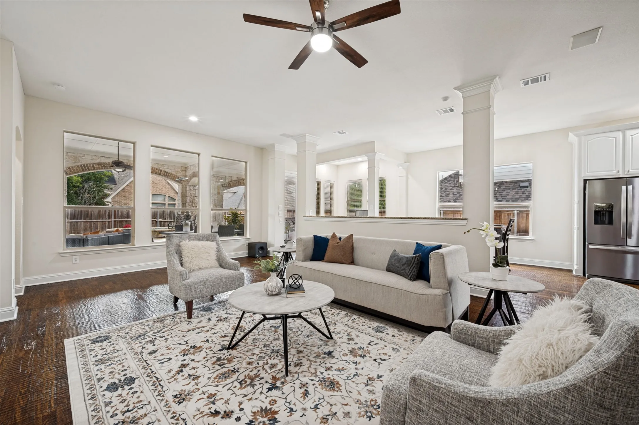 Spacious open floor plan with views of the backyard.