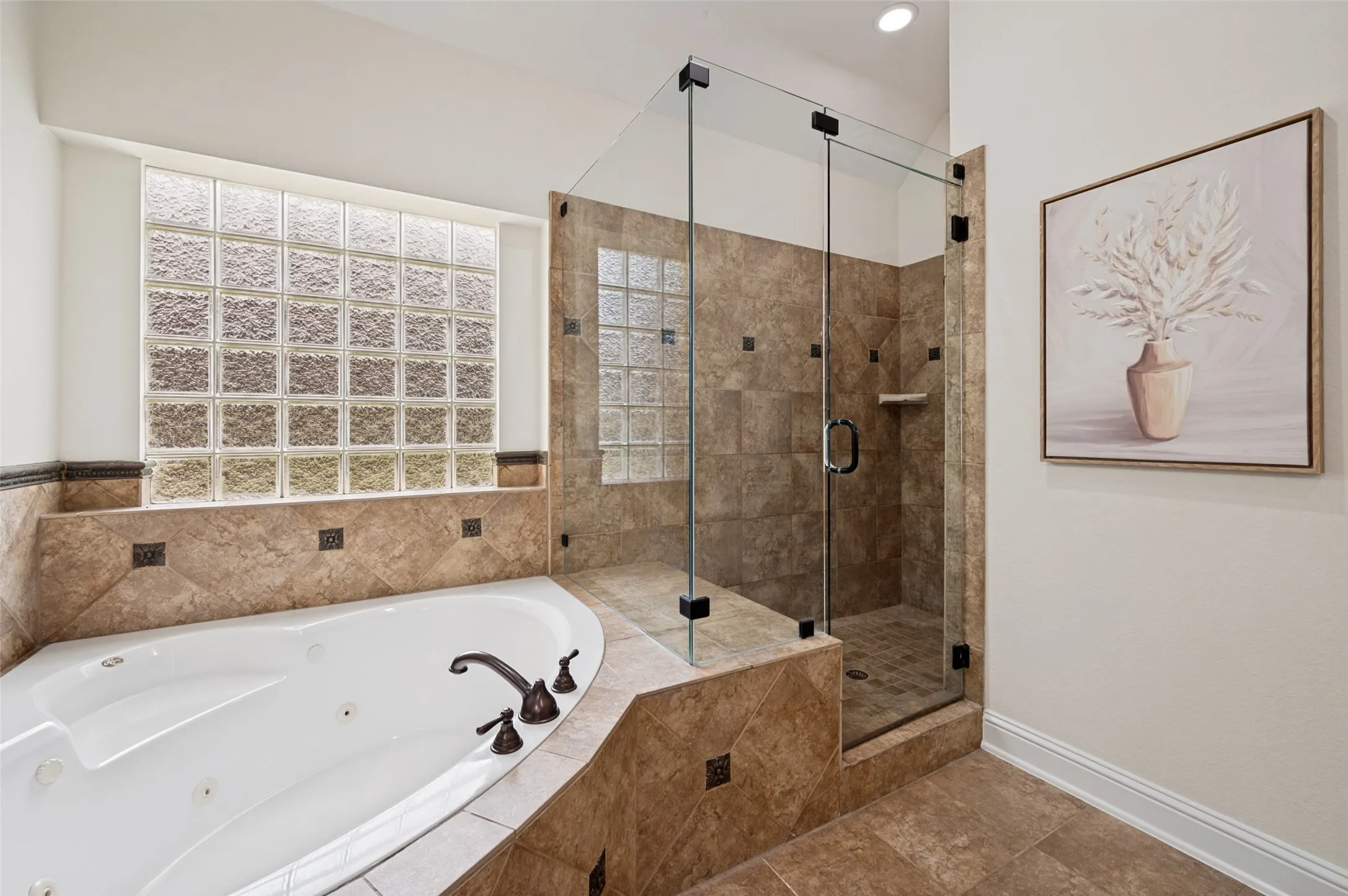 Glass block picture window allows for light and privacy