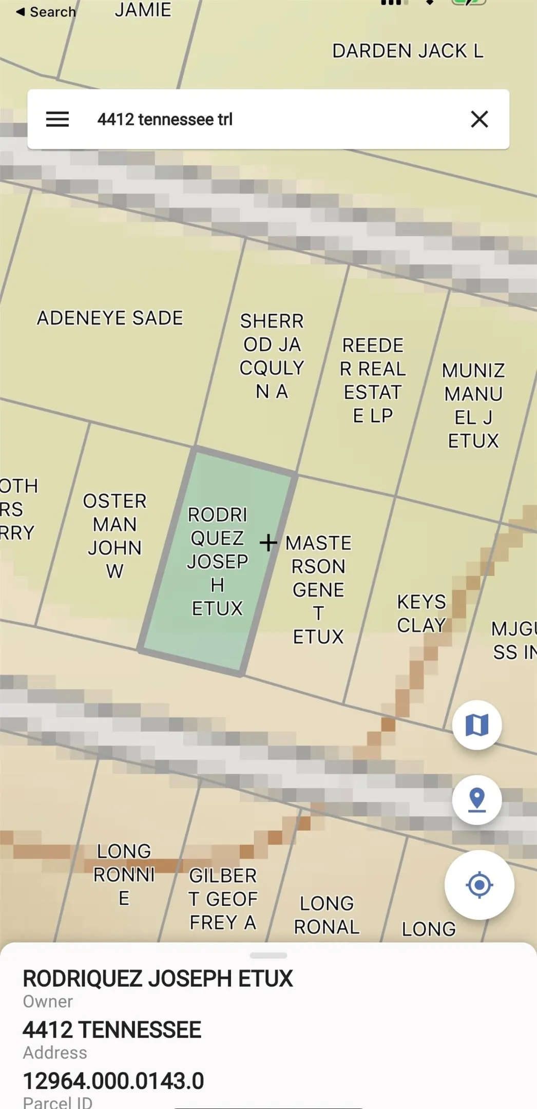 Property Parcel Map. Displaying property ownership and parcel identification for the property