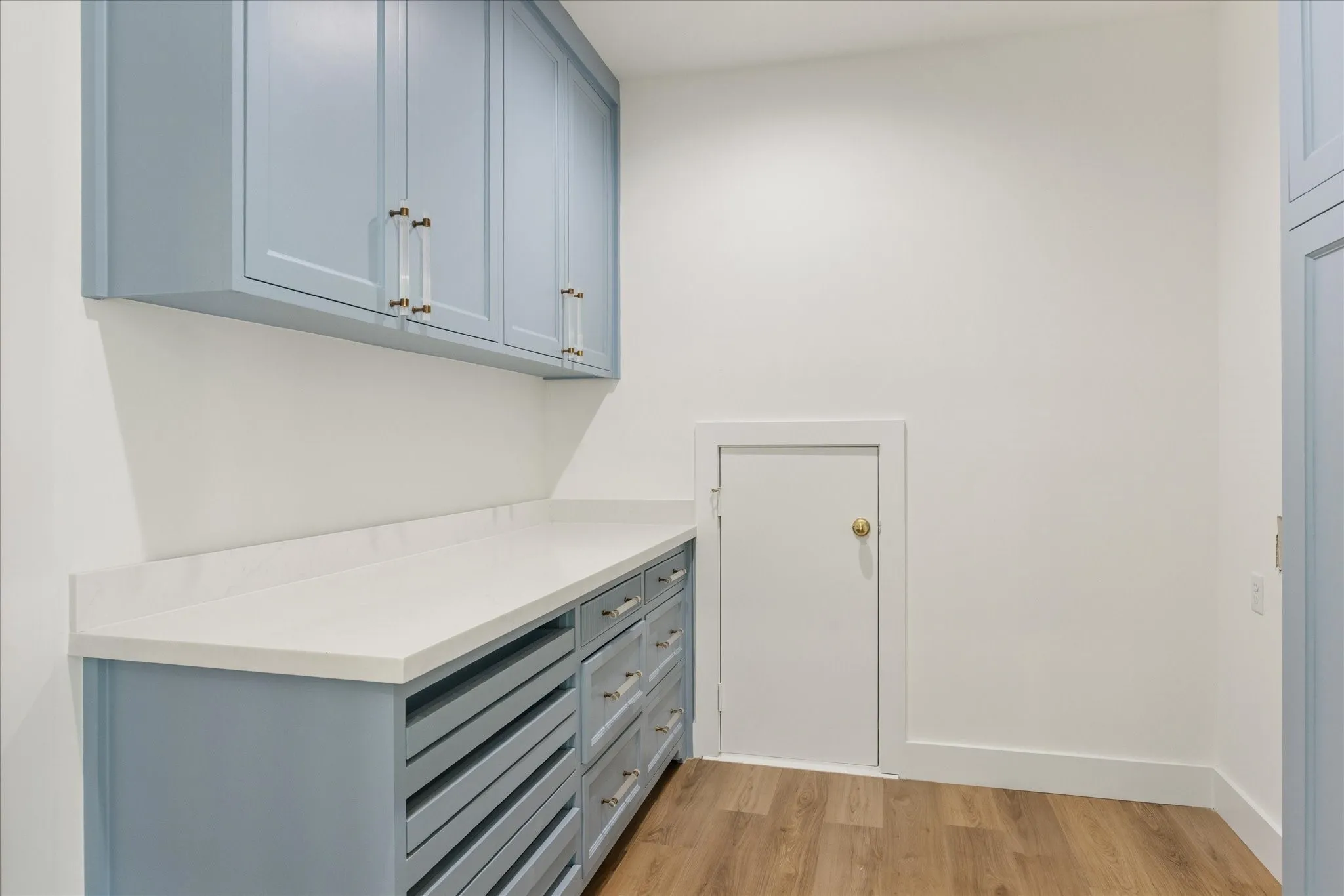 Upstairs Second Laundry with Custom Cabinetry, Drip Dry Rack and Full Size Washer/Dryer Area