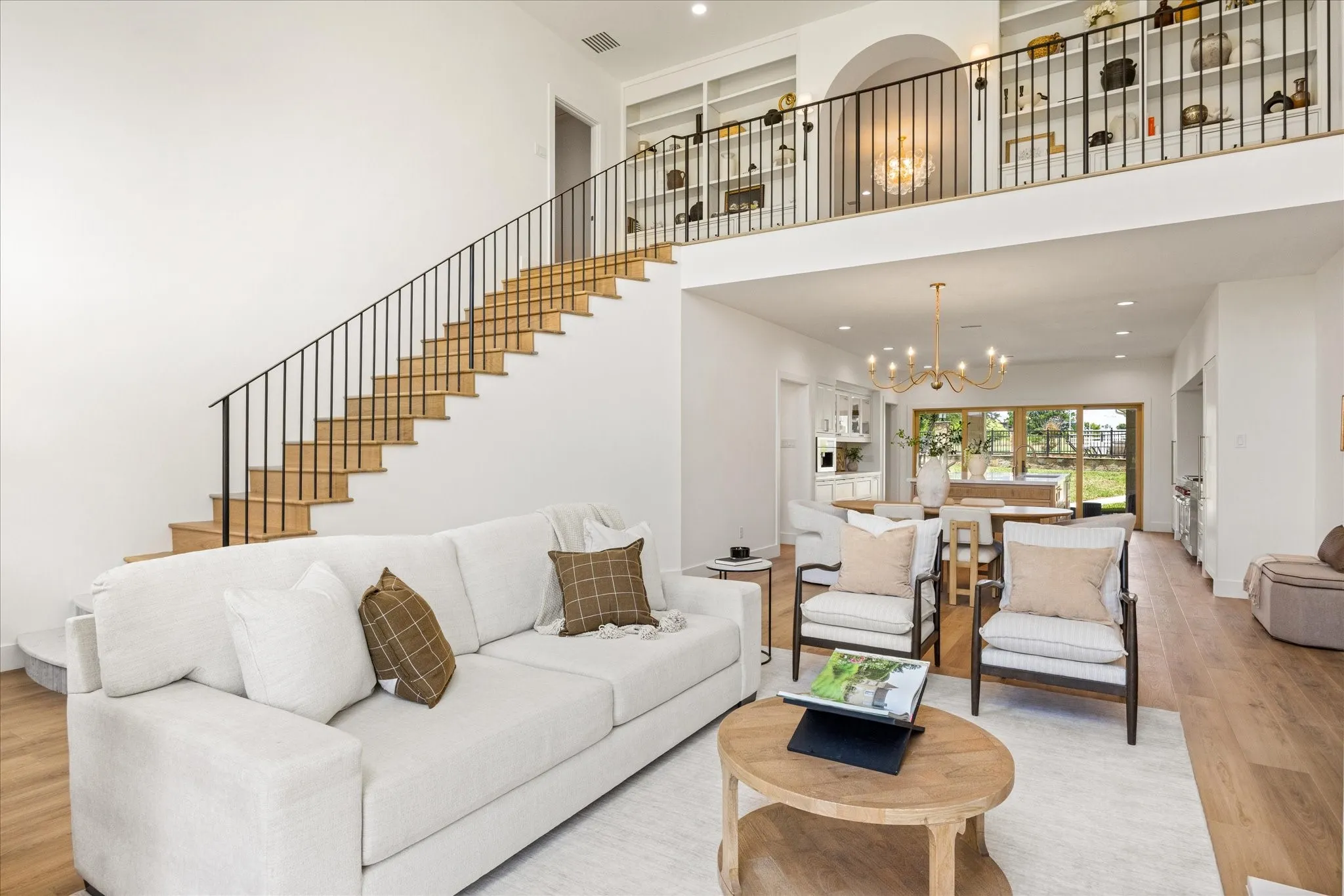 Marble Staircase with White Oak Stair Treads