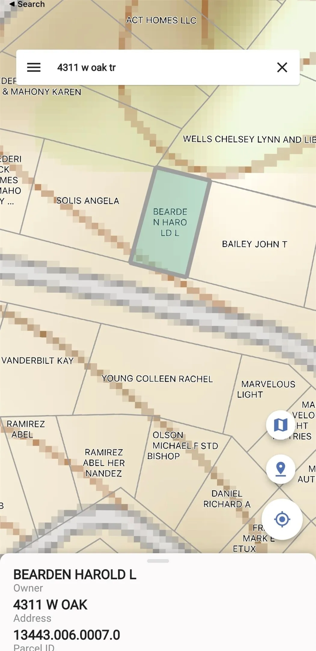 Property Map. Displaying parcel boundaries and owner details for the property