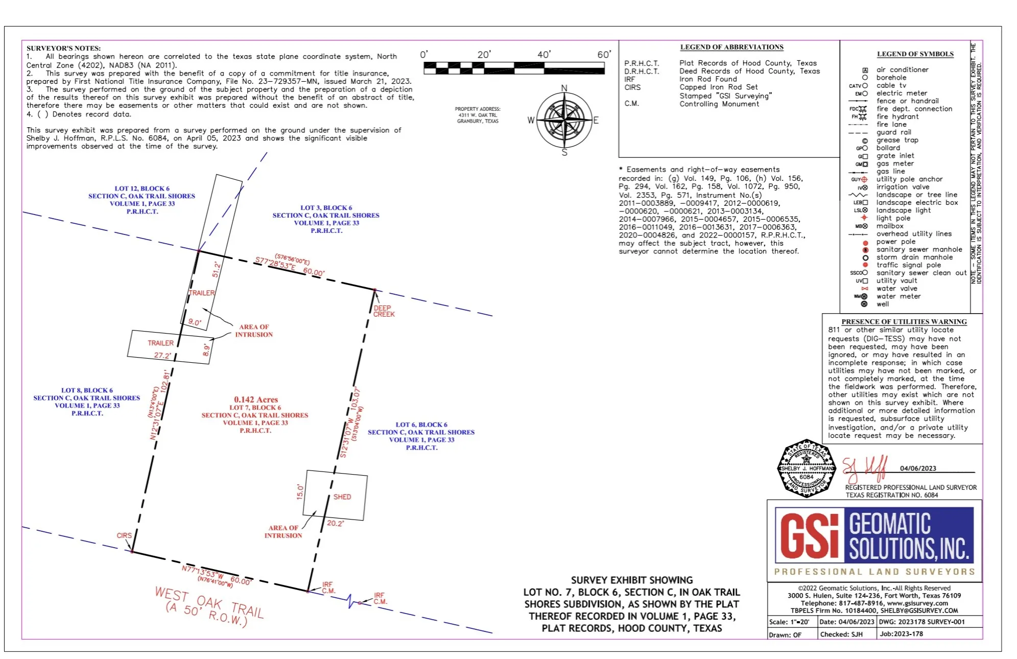 Survey Exhibit. Displaying the property boundaries and features