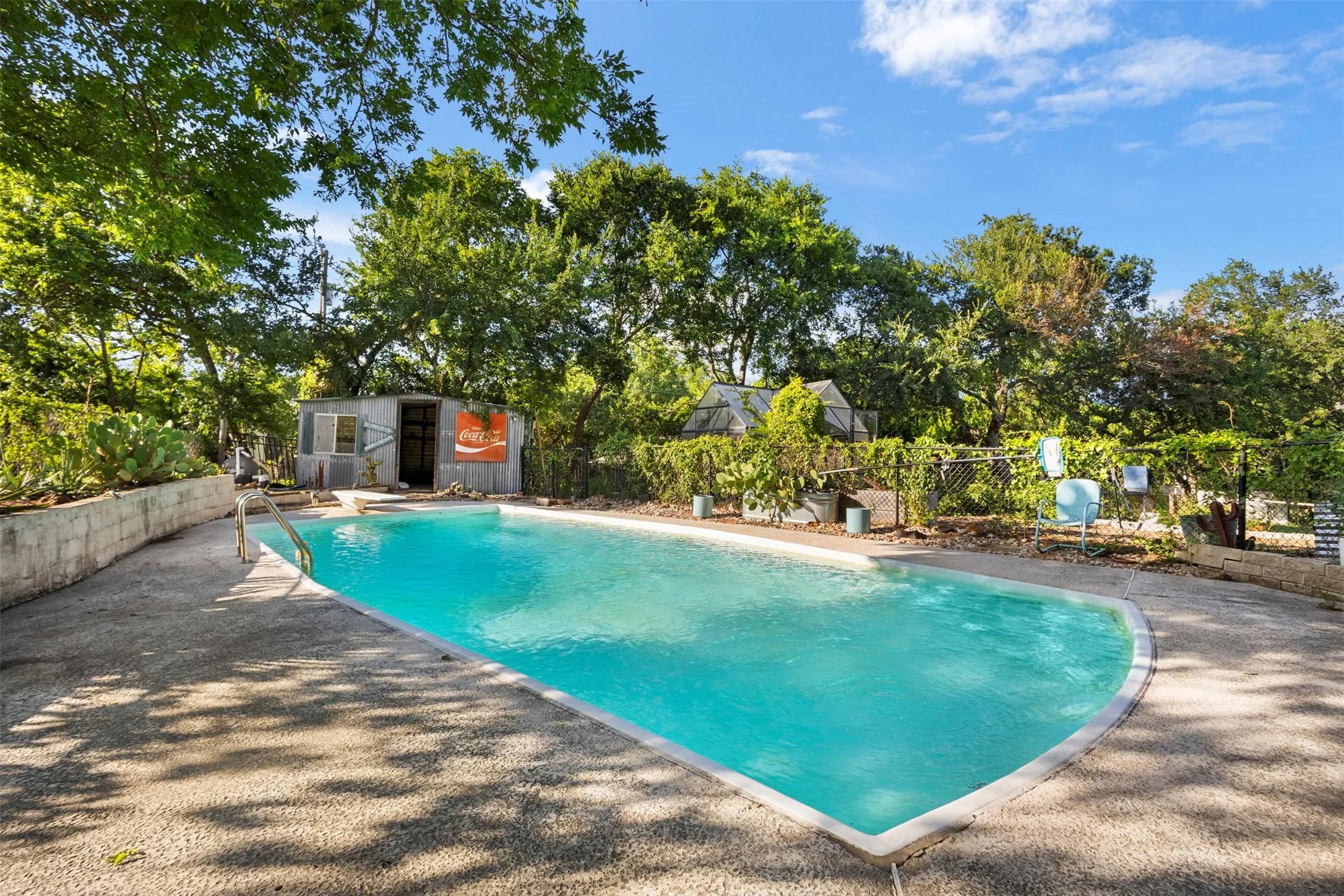Large 12' deep pool with diving board