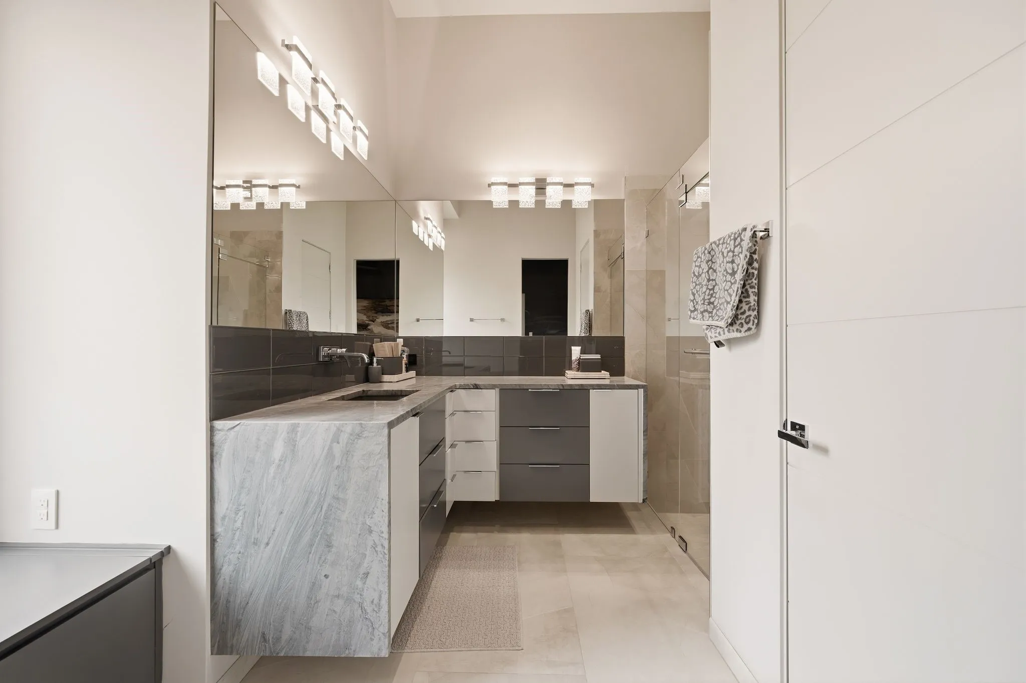 Designer bathroom featuring elevated finishes and modern elegance.