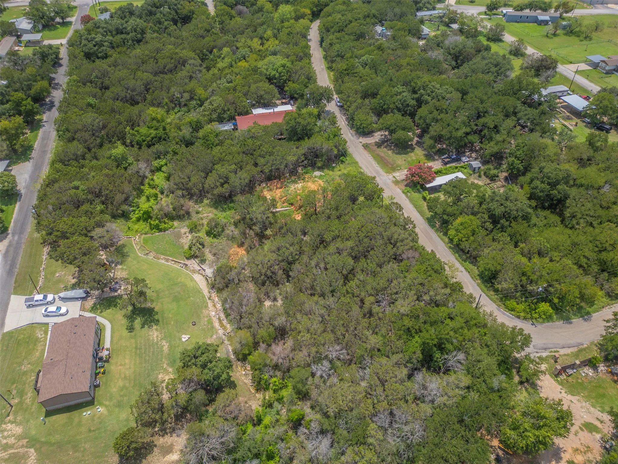 Expansive wooded property featuring mature trees and a substantial cleared area