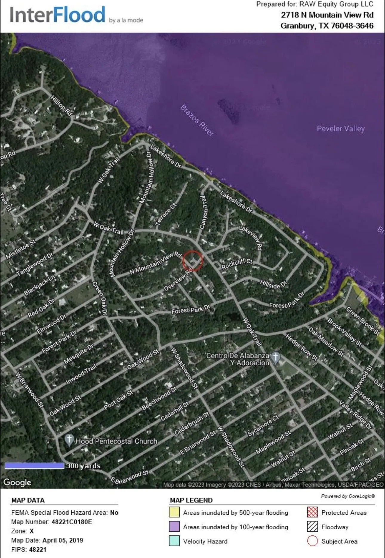 Flood Hazard Map. Displaying the property's flood zone classification and potential inundation areas