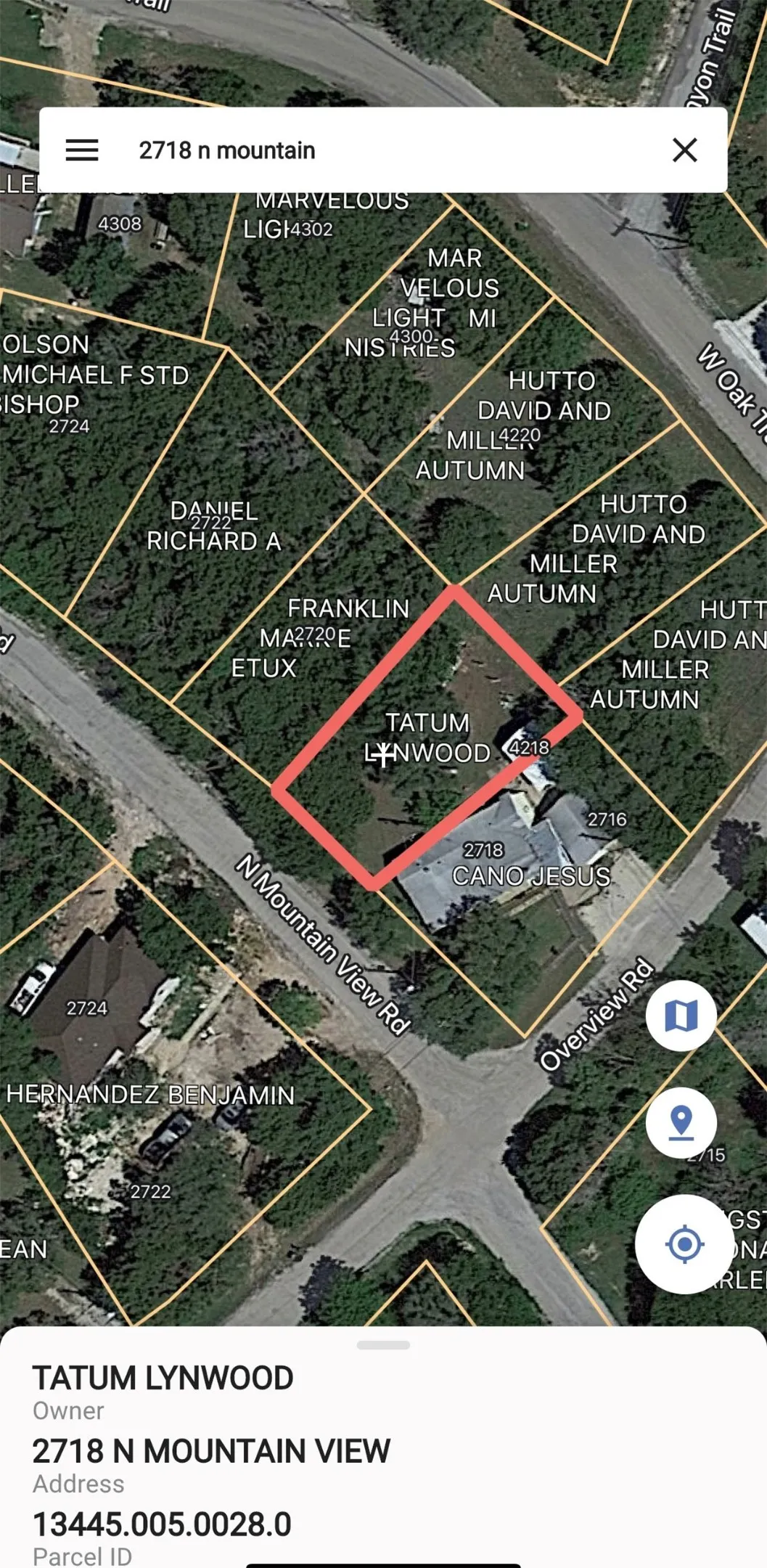 Property Parcel Map. Displaying the property's boundaries, surrounding parcels, and owner information