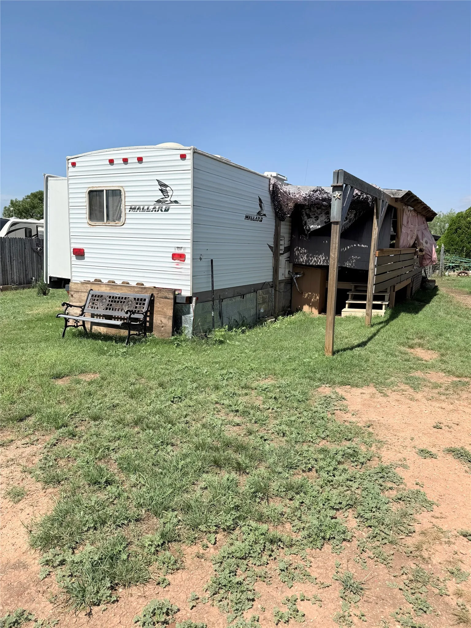Back of the RV with the patio deck