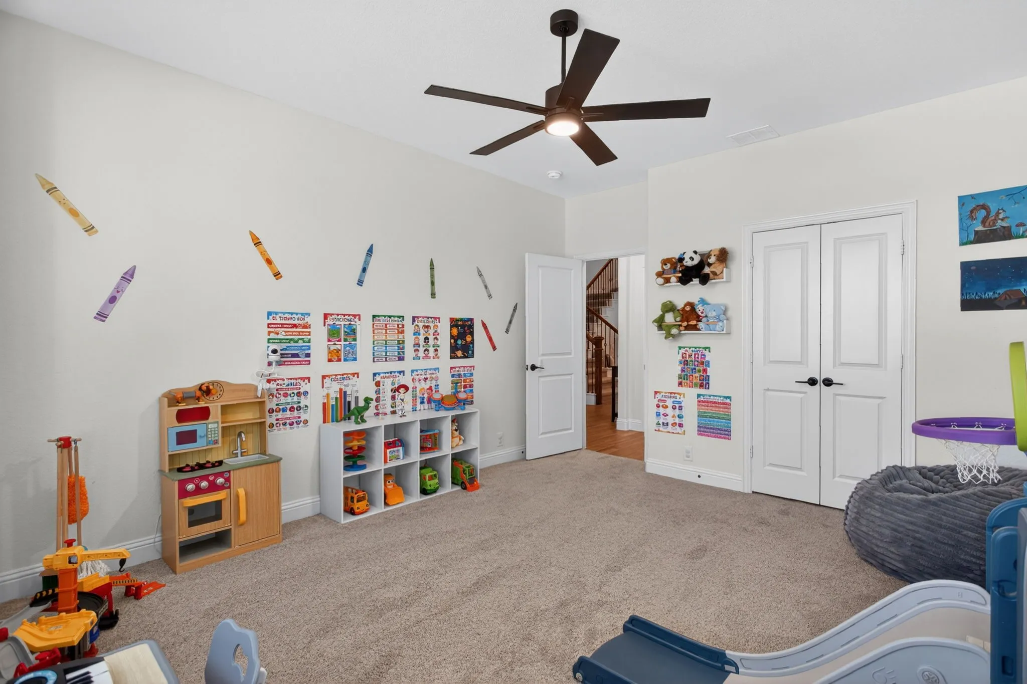 Good-sized closet and a full bath just outside the room. A hard to find feature!