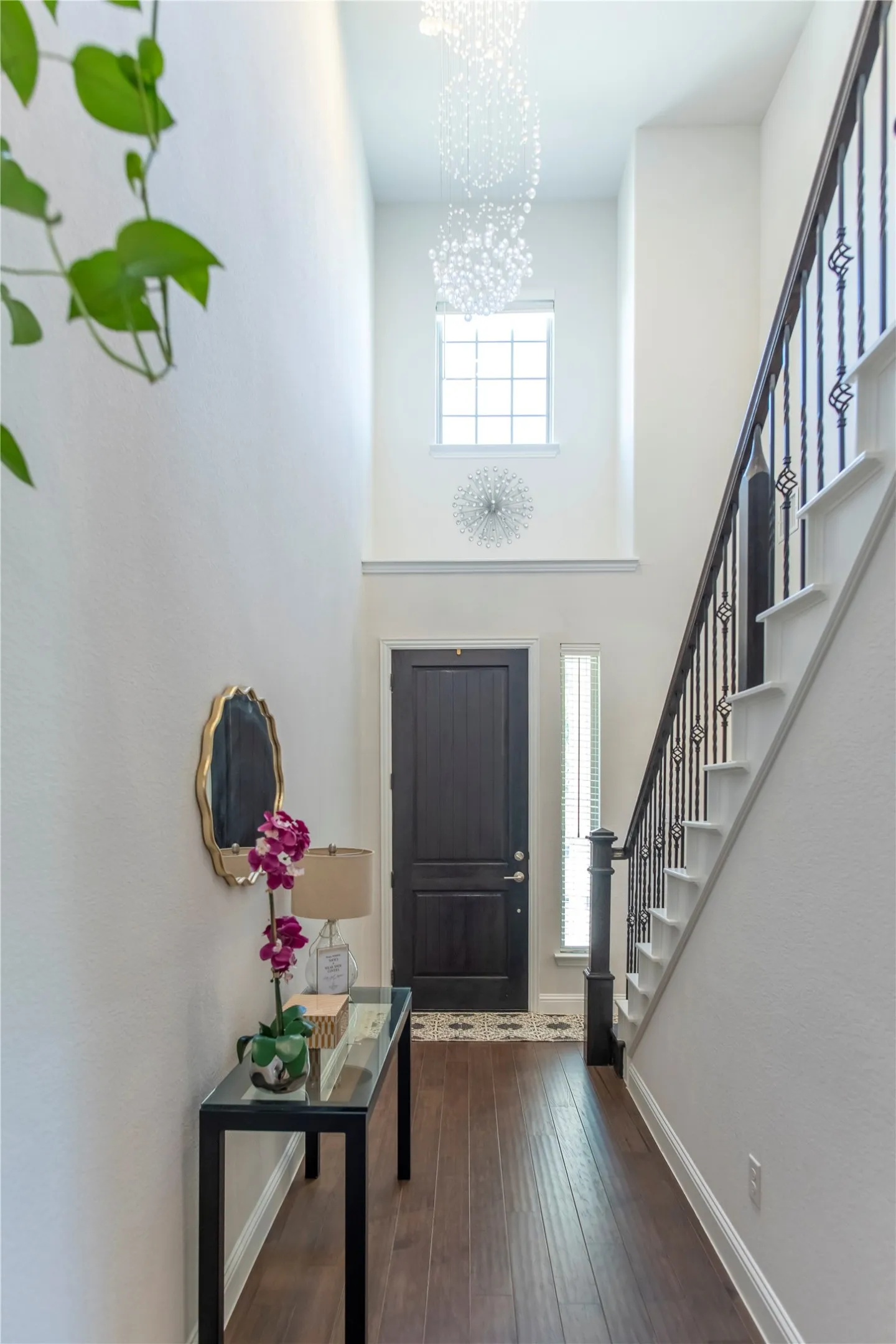 entry with chandlier