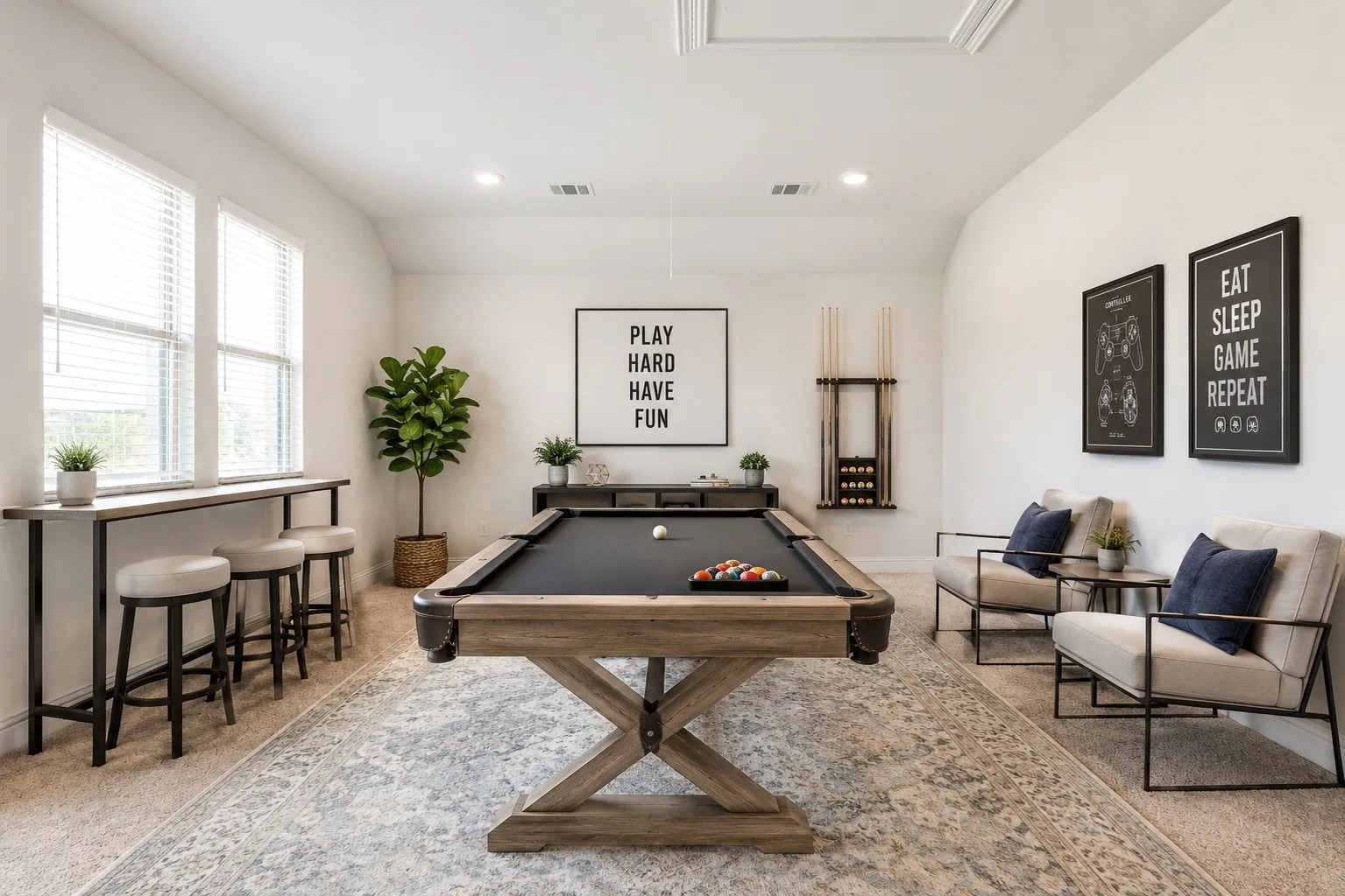 Virtually stage loft area, can be used as a game room or play room or flex space
