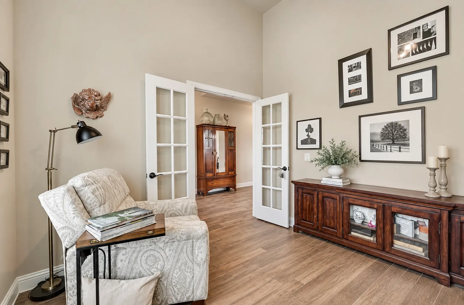 Nice Size Study/Office  View 1 - French Doors, Raised Ceiling, Ceiling Fan, Natural Light