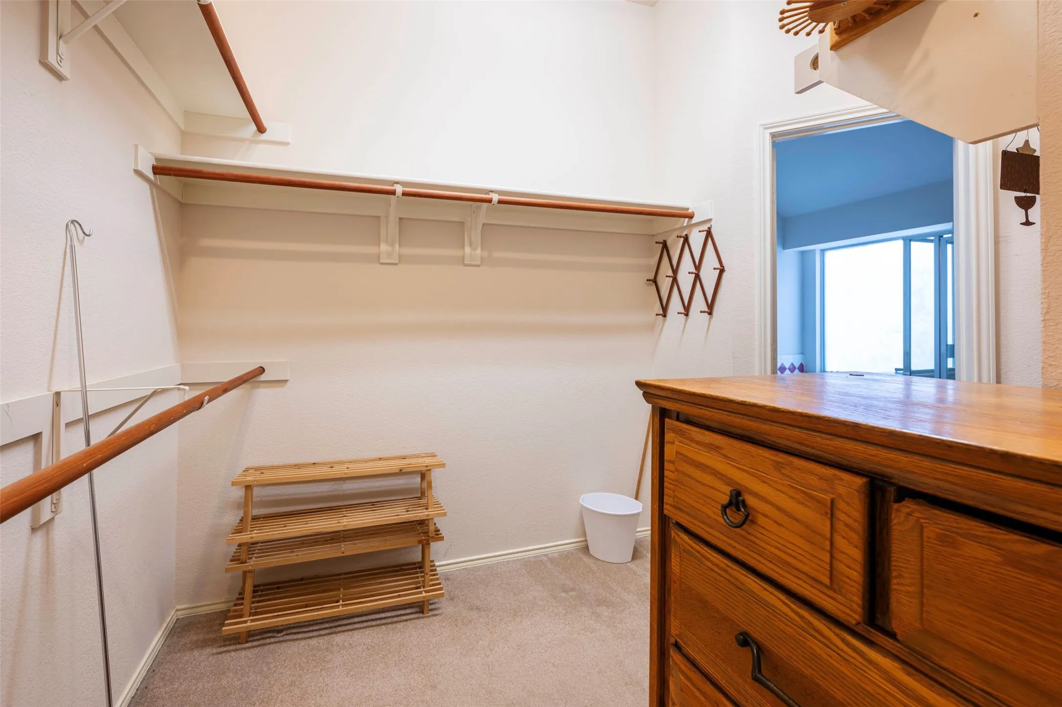 Carpeted walk-in closet